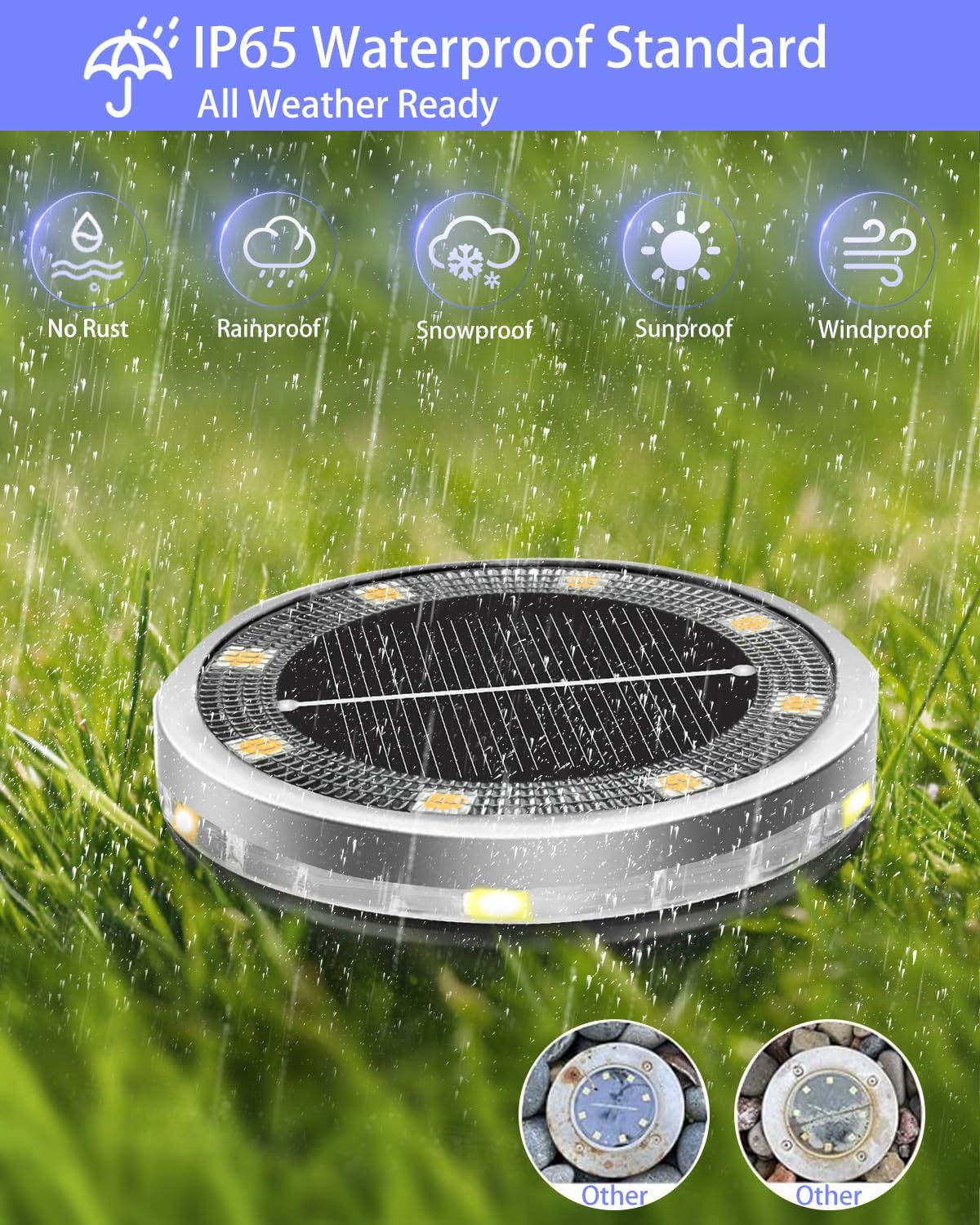 Thumbnail 3 de Bzavor 12er Set IP65 Solar-Bodenleuchten für außen – 8 obere + 4 seitliche LED-Perlen