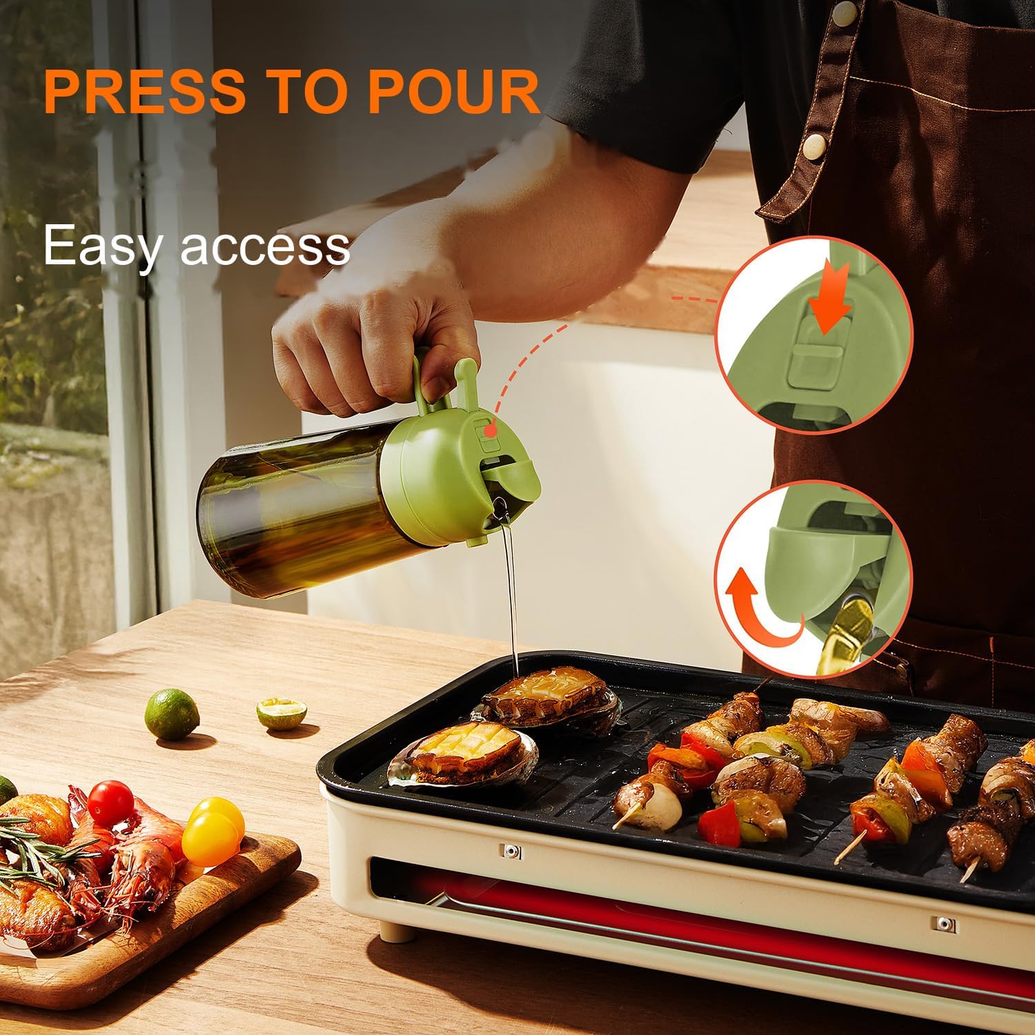 Thumbnail 6 de TrendPlain Ver002 470 mL Glass Olive Oil Dispenser and Sprayer, Green