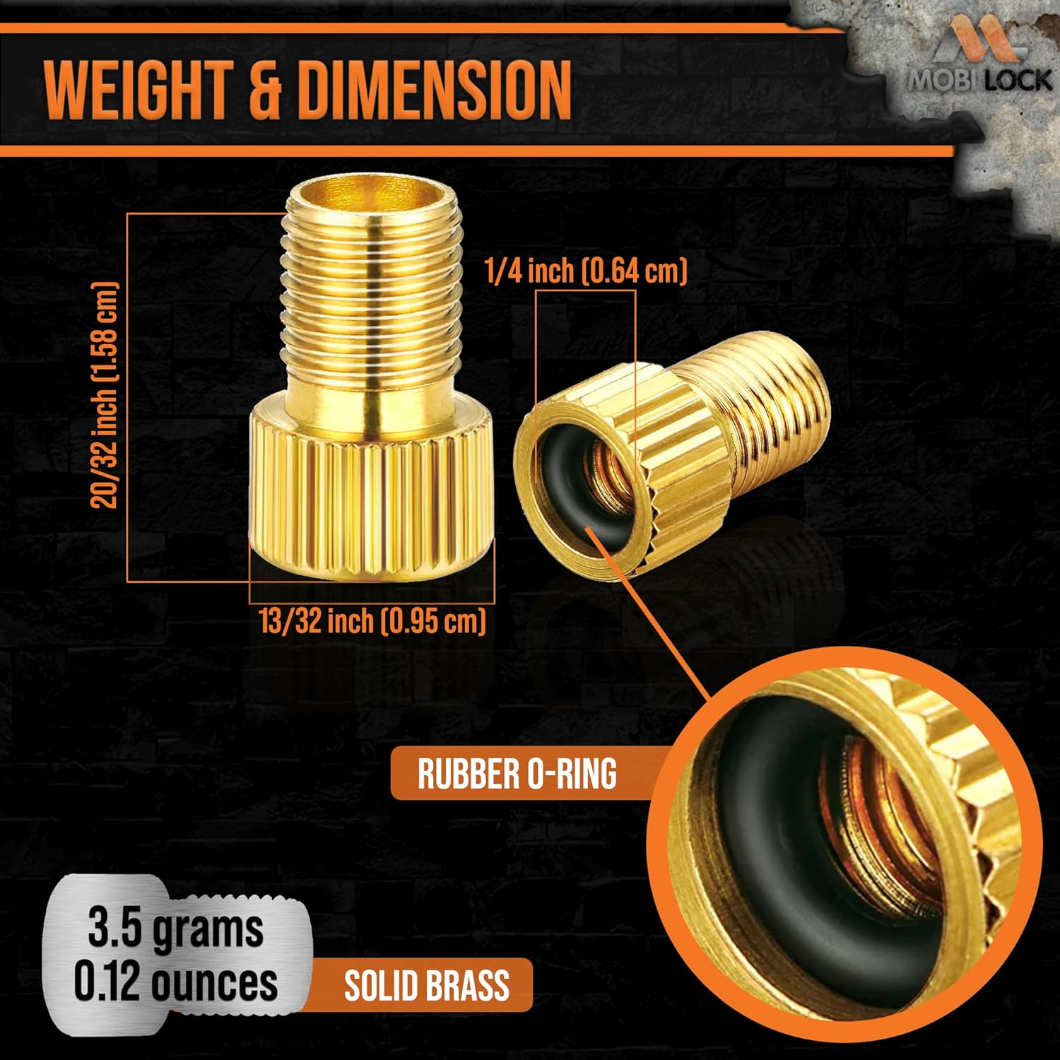 Detalle de Mobi Lock Kit de vélo : adaptateur Presta vers Schrader (kit de 5 valves) pour faire le gonflage partout