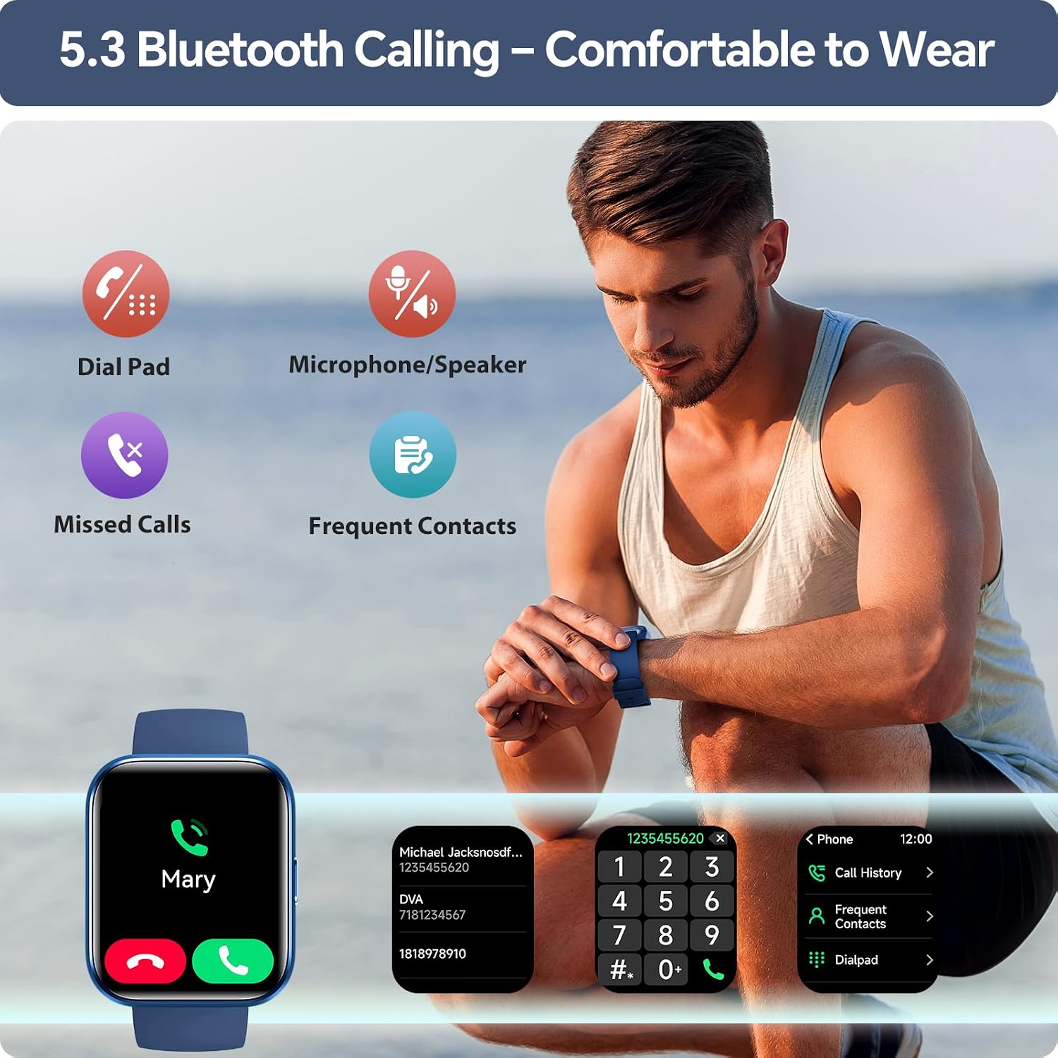 Thumbnail 1 de Aeac Smart Watch for Men & Women: 1.85" Touchscreen, Bluetooth Calling, Alexa, 120+ Sports & 3ATM Waterproof