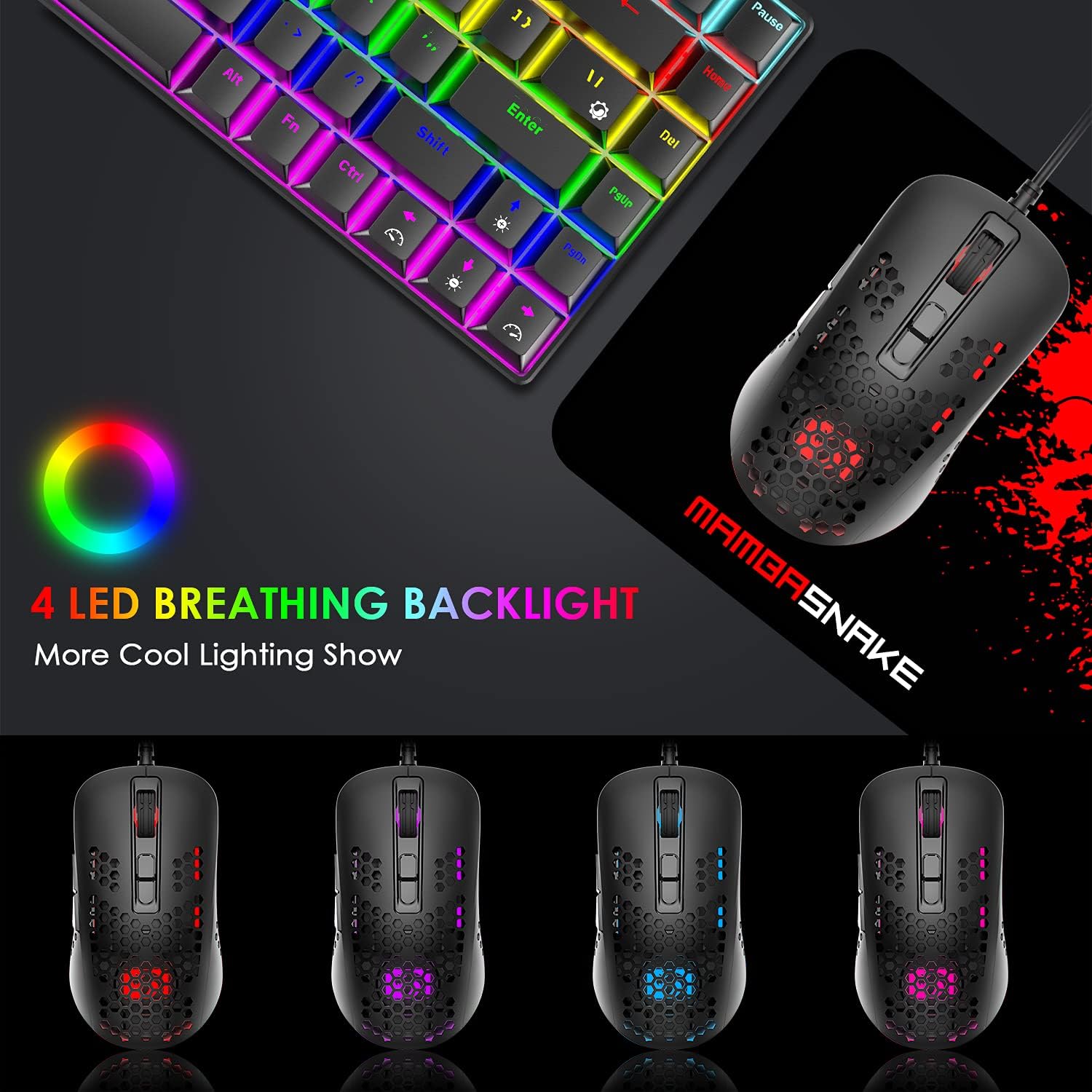 Detalle de KUIYN 383 Ultralight Wired Gaming Mouse – Lightweight Honeycomb Shell, 4 DPI Levels, 7 Buttons