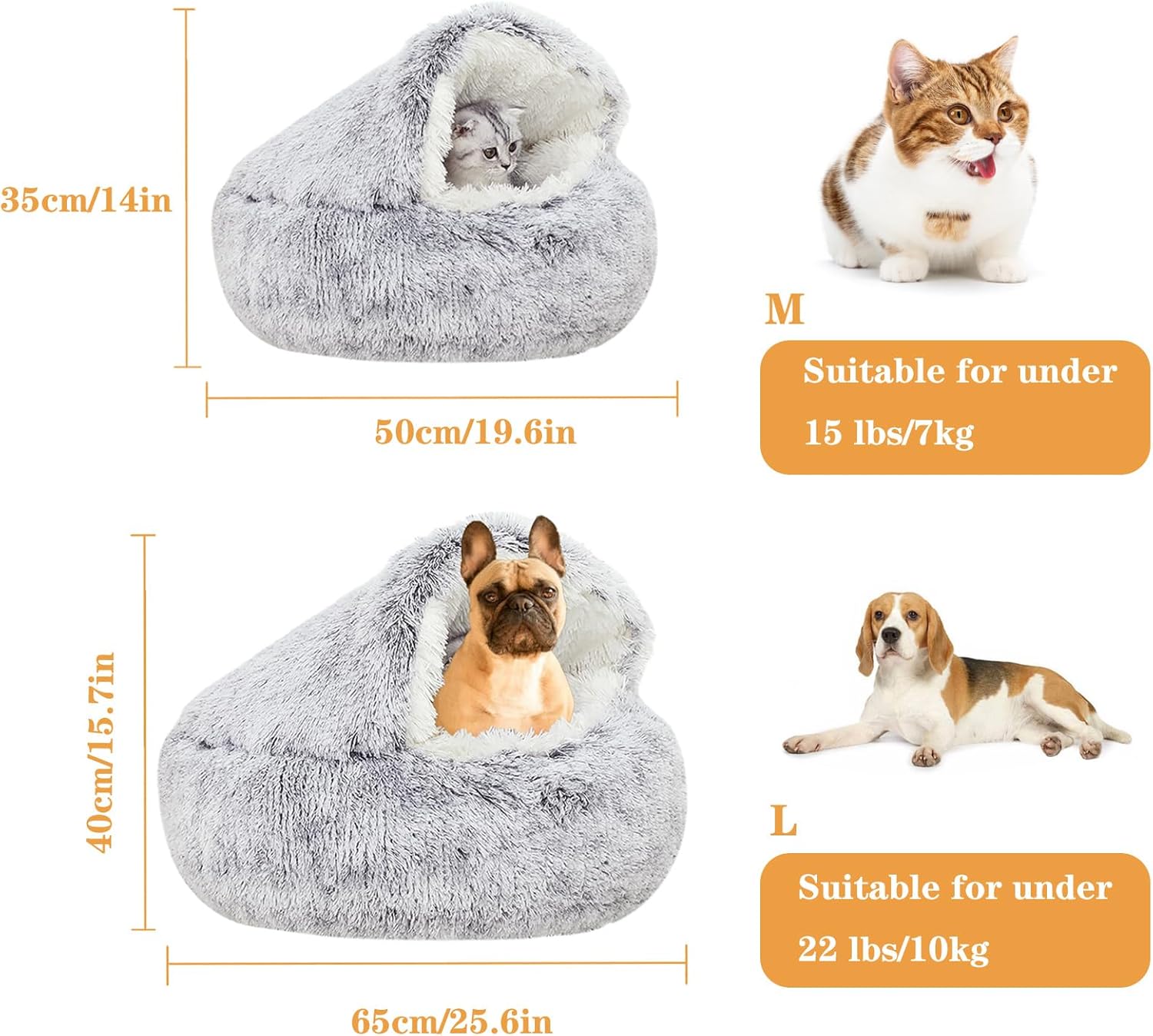 Thumbnail 2 de SUOXU Calming Bed: 65cm 2-in-1 Hooded Pet Bed for Cats and Small Dogs