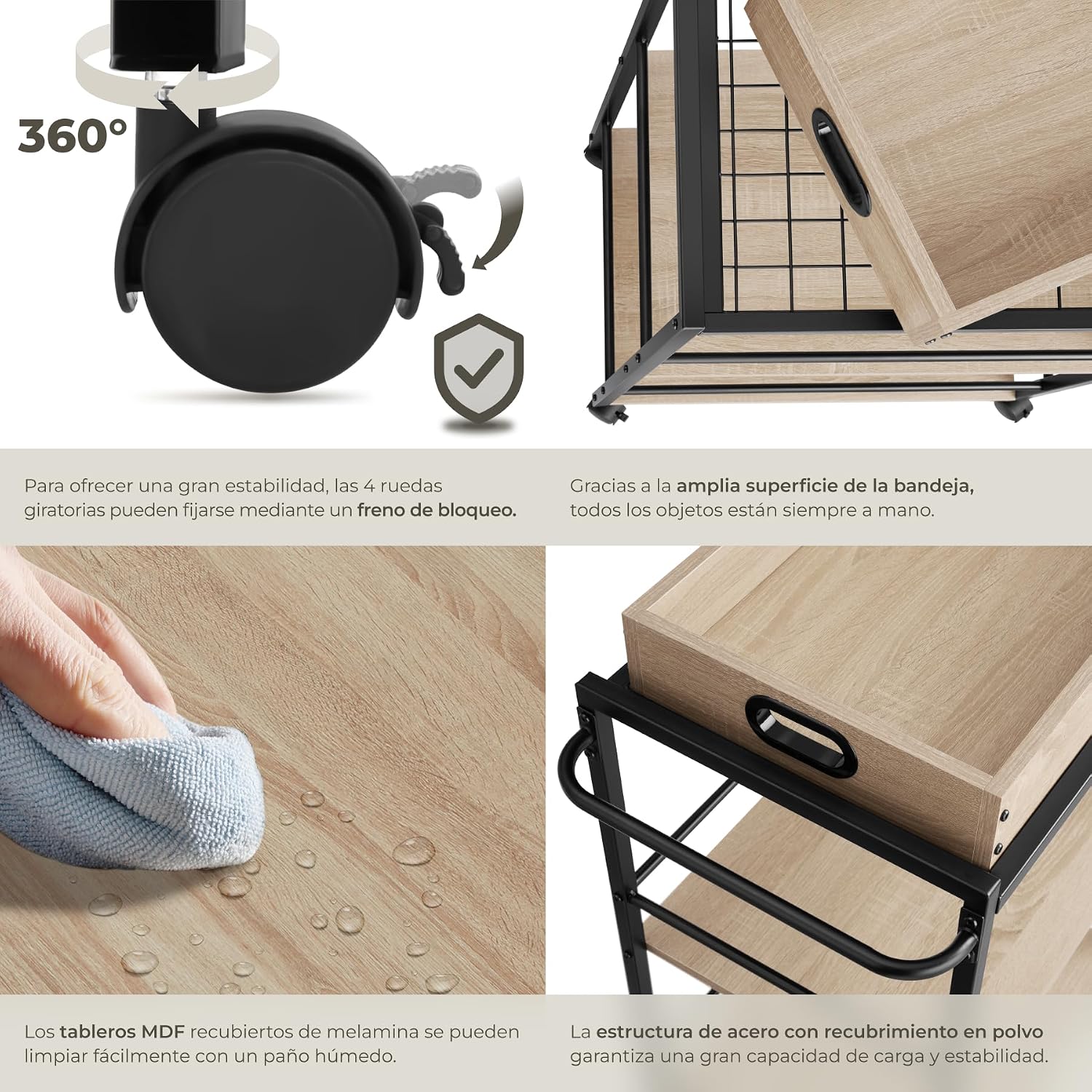 Thumbnail 3 de tectake® Carrito de cocina 65 x 41,5 x 87 cm