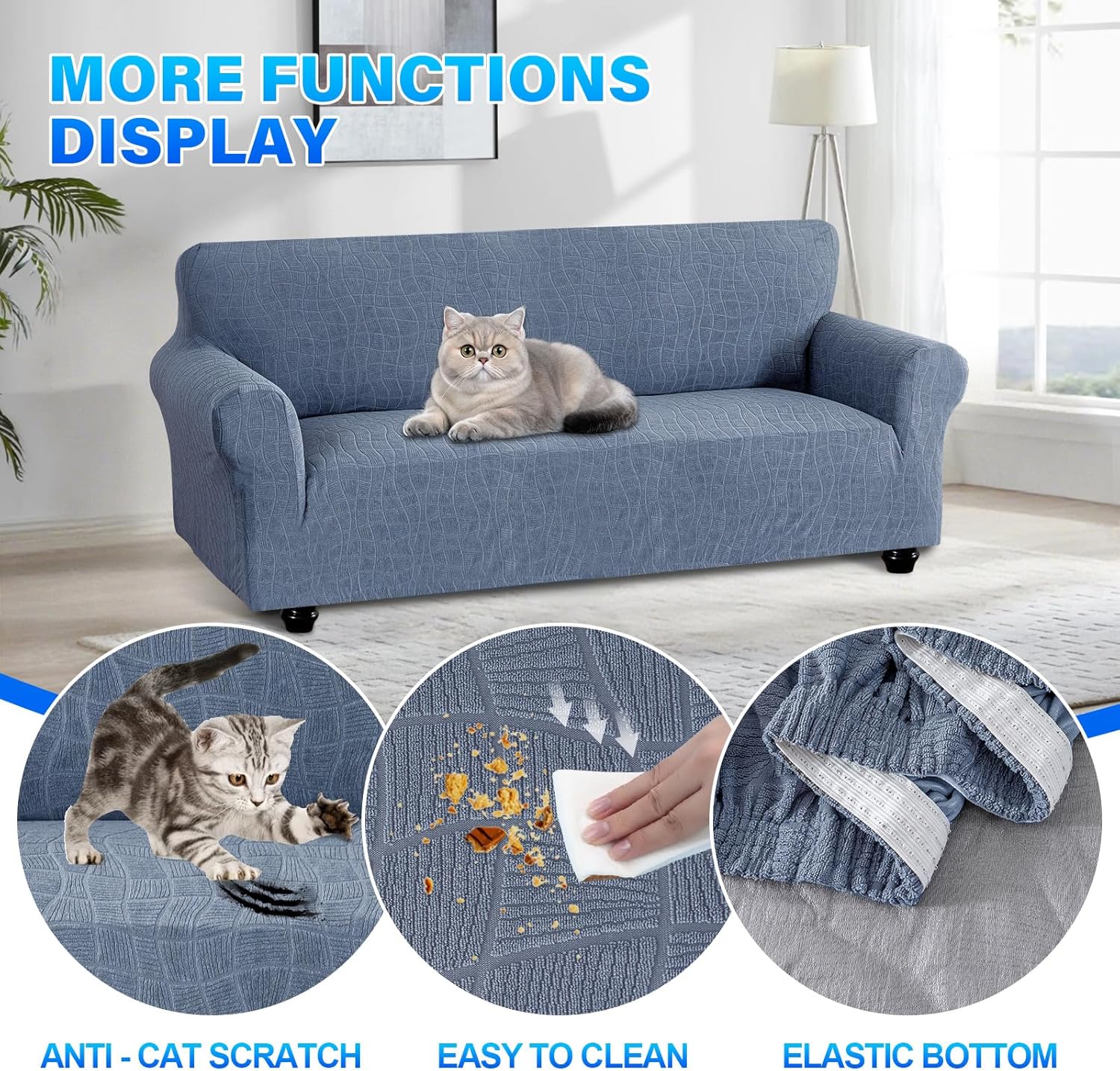 Thumbnail 5 de Ystyle housse de canapé imperméable 3 places avec accoudoirs, bleu gris