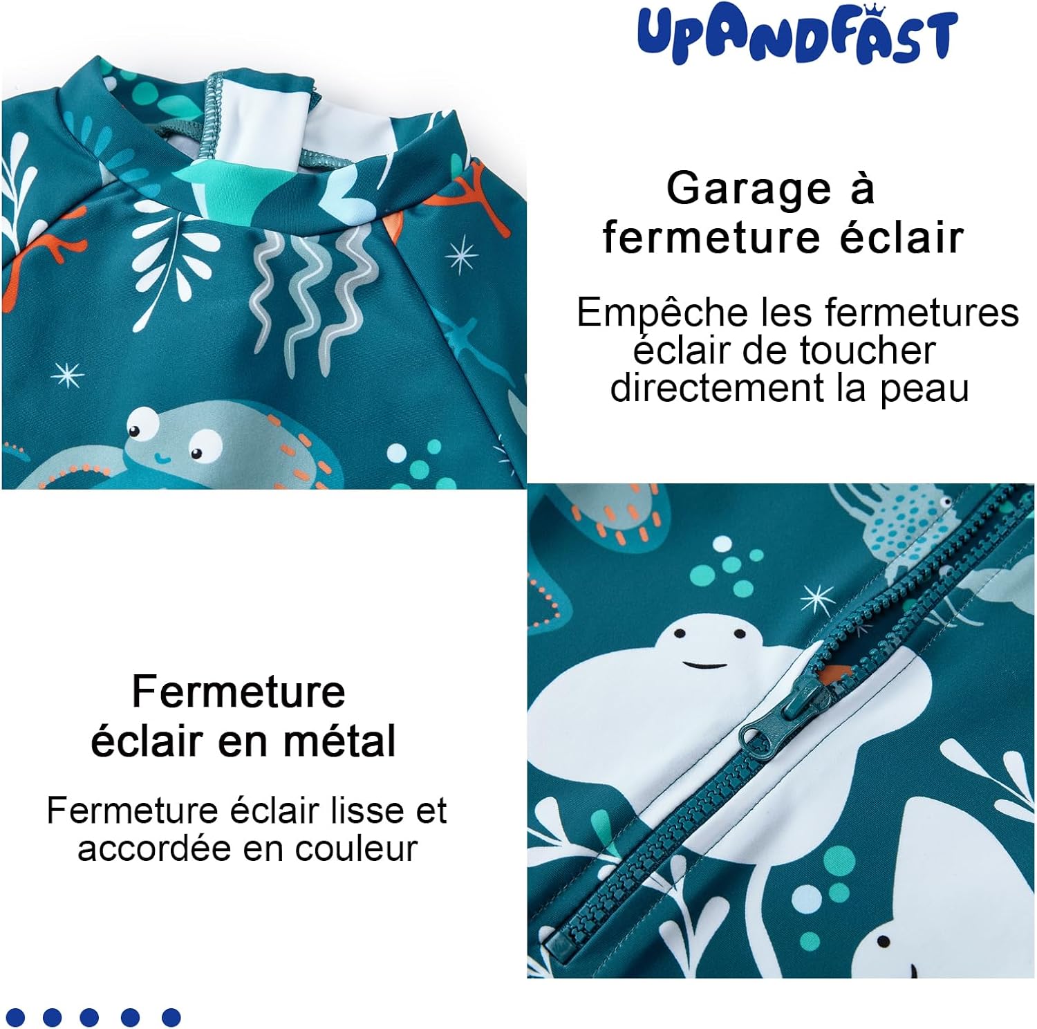 Thumbnail 2 de upandfast Maillot de Bain bébé garçon/fille à boutons et fermeture éclair, UPF 50+