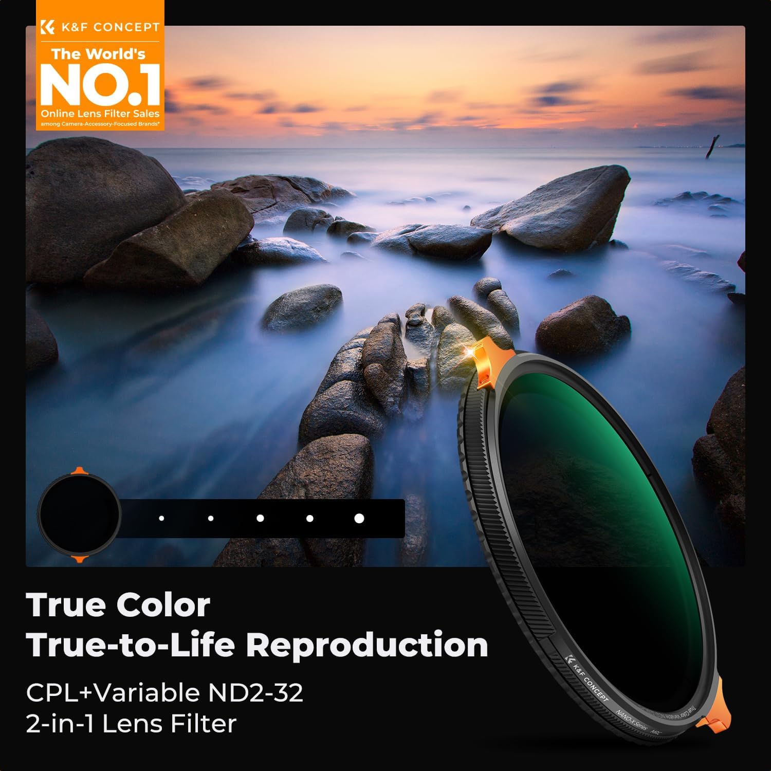 Detalle de K&F CONCEPT 67mm True Color Variable Fader ND2-32 + CPL Nano-X circular filter (ND & CPL in 1)