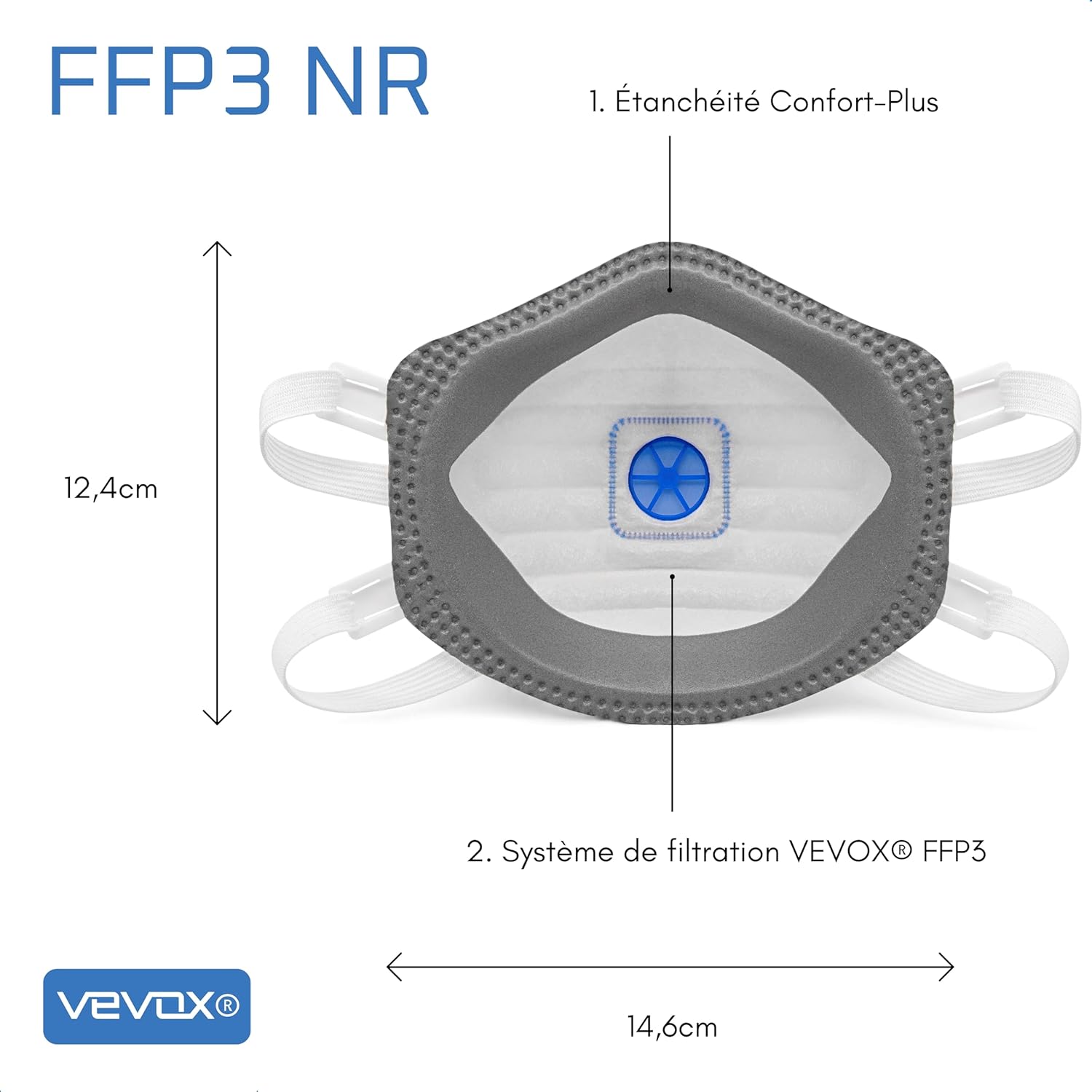 Thumbnail 3 de VEVOX® Masque FFP3 - Lot de 20 pour Travaux, Chantier et Bricolage avec Valve
