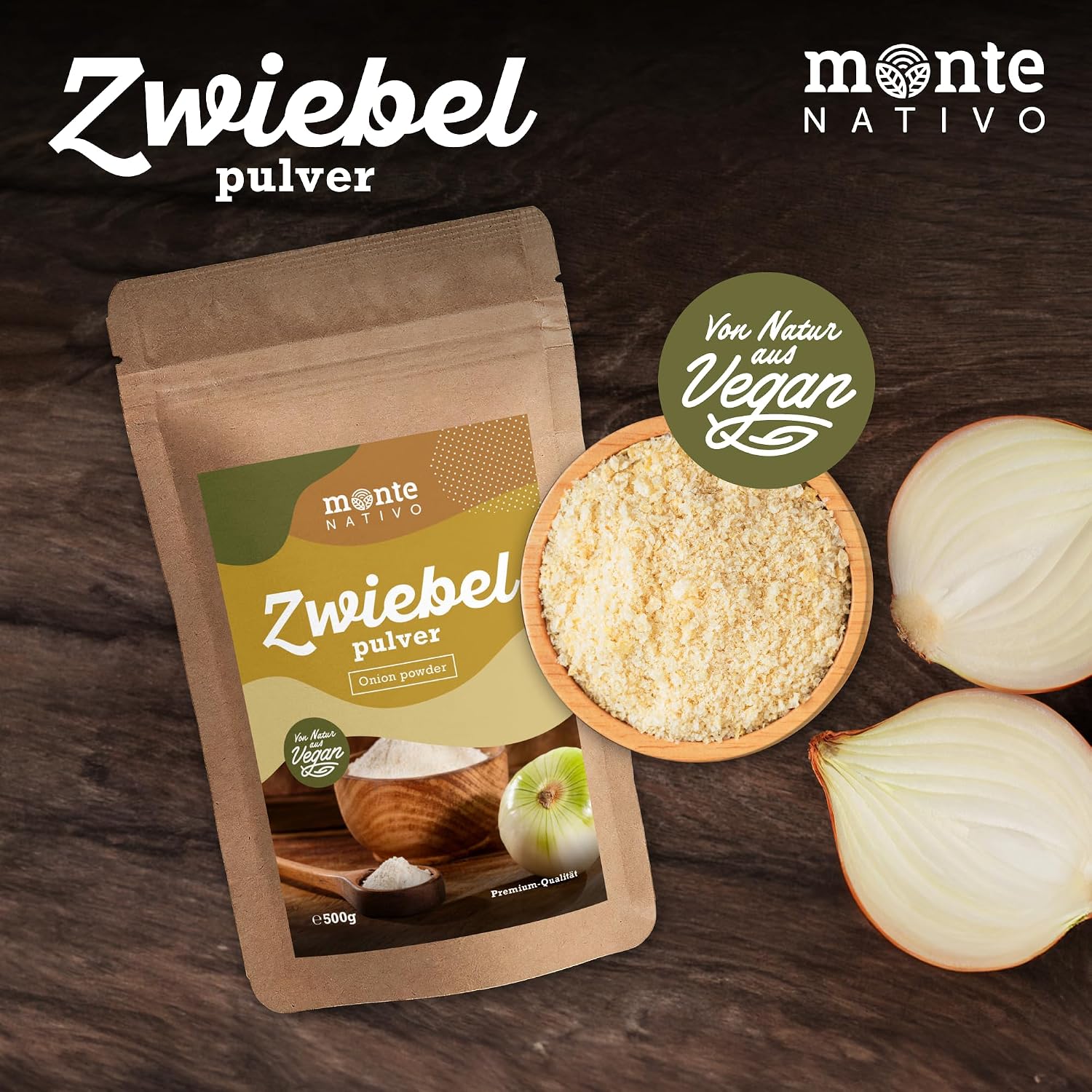 Detalle de Monte Nativo Zwiebelpulver gemahlen (500 g) – 100% rein, schonend getrocknet