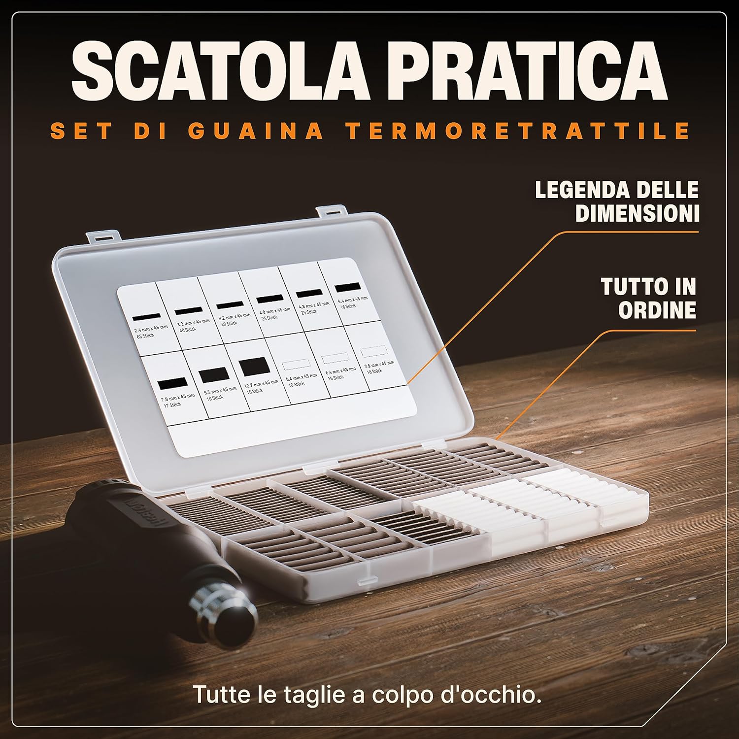 Thumbnail 6 de BAURIX Set guaine termorestringenti 300 pezzi – 3:1, 45 mm, con collante a caldo, IP67