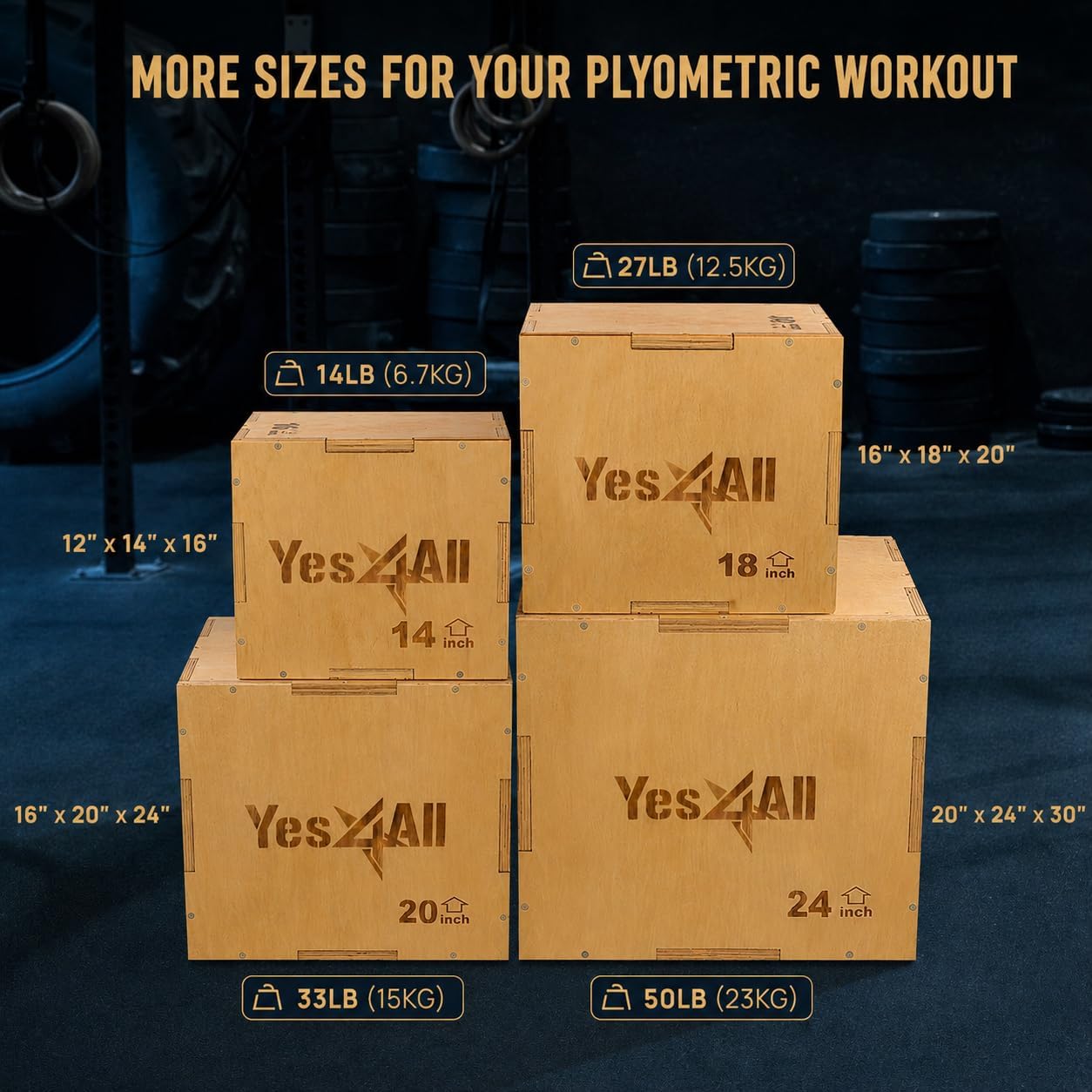Detalle de Yes4All Scatola Plyo 3 in 1 in legno antiscivolo – scatola pliometrica per palestra domestica e allenamento all'aperto