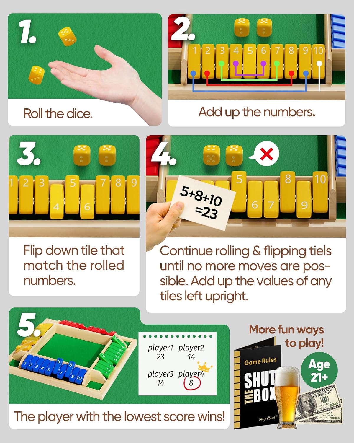 Detalle de Planet Classic Shut the Box Math Dice Game