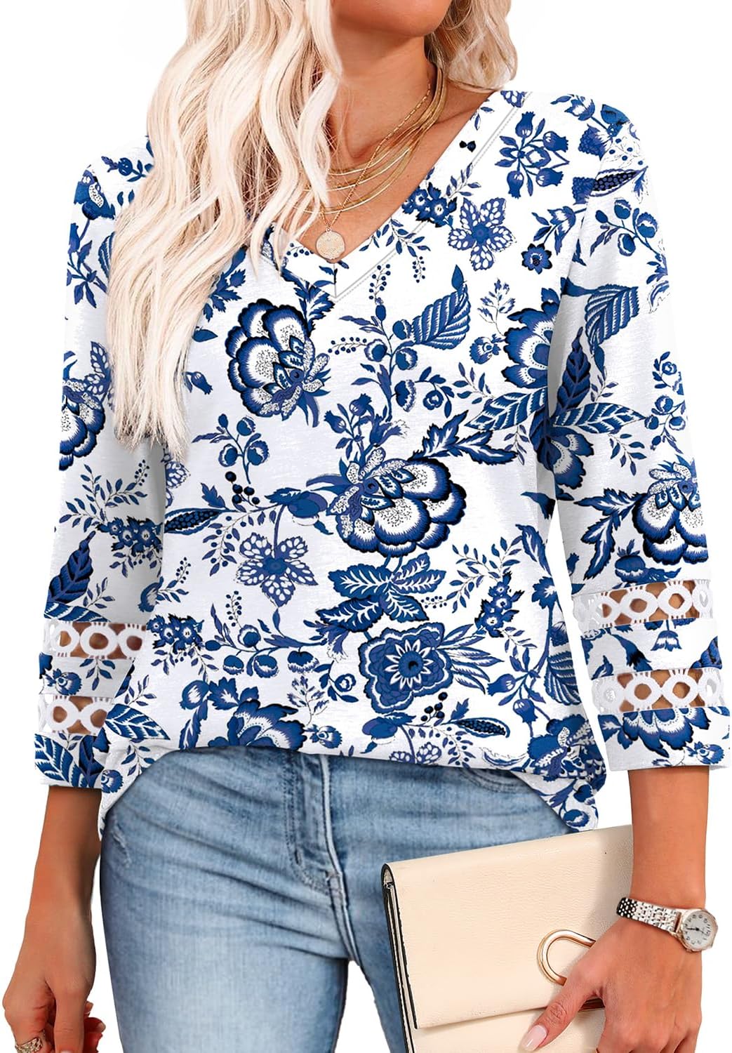 Thumbnail 6 de XIEERDUO Summer Tops: V Neck 3/4 Sleeve Blouse for Women in Loose Fit