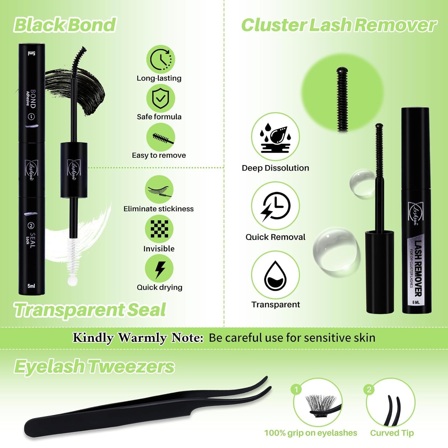 Detalle de LASHSUN Lash Clusters Kit 540pcs D Curl 10-22mm Wispy Cluster Lashes Kit