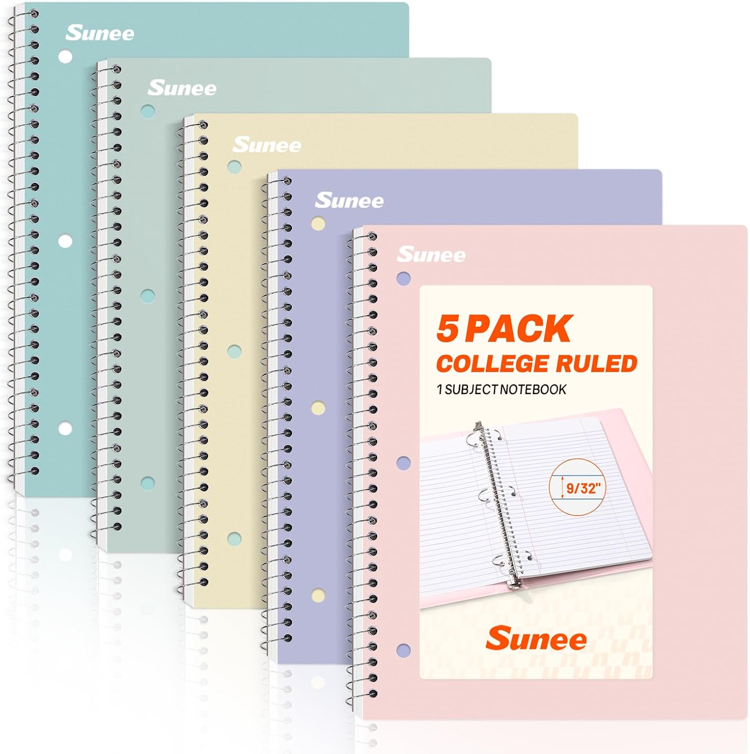 Imagen de SUNEE 1-Subject Spiral Notebooks, 5-Pack — 8 x 10.5, 70 Sheets Each, College Ruled, 3-Hole Punch, Pink-Purple-Blue-Green-Yellow en OfertitasTOP