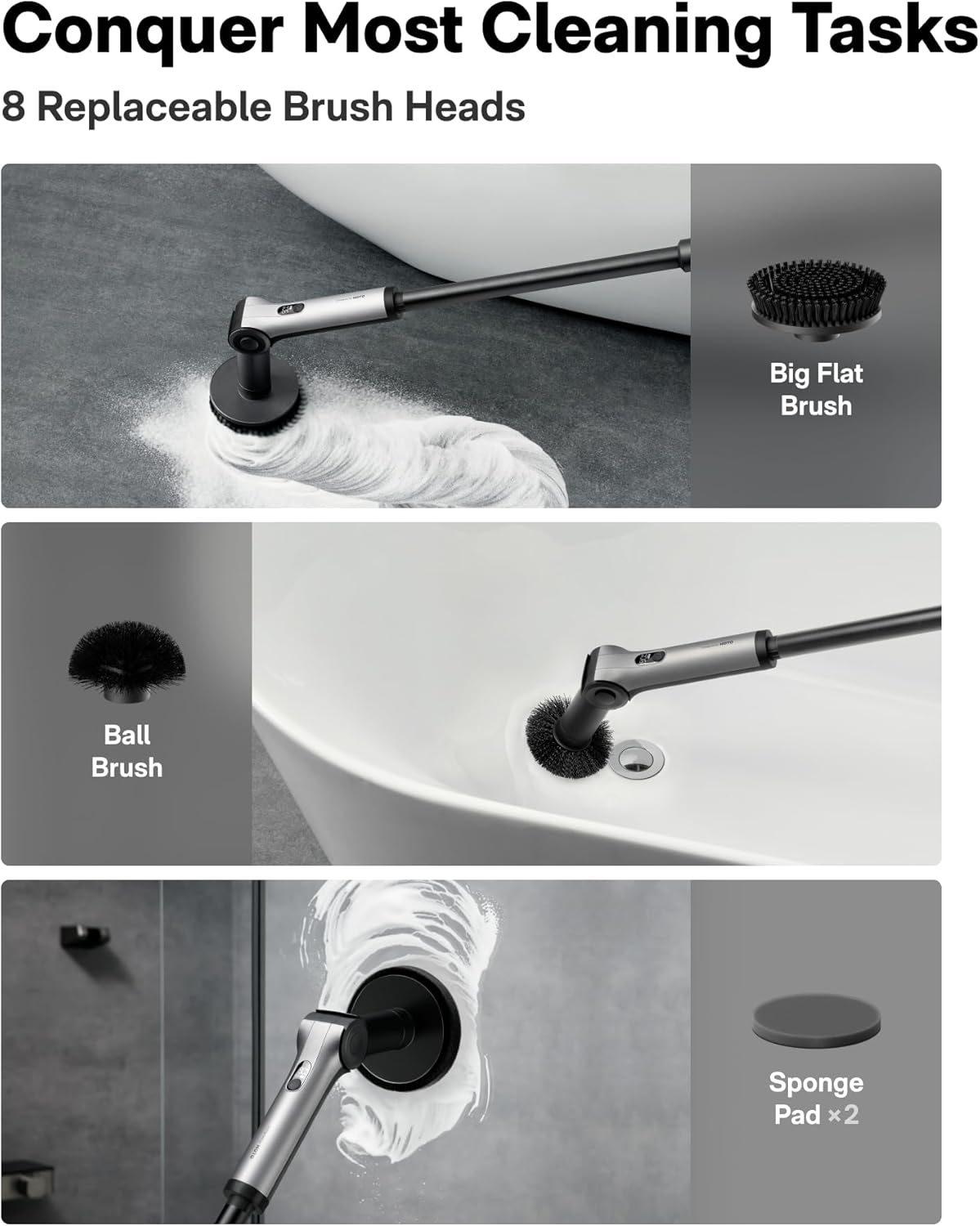 Thumbnail 3 de HOTO Flexi Cordless Electric Spin Scrubber with Adjustable Angle and Extendable Handle