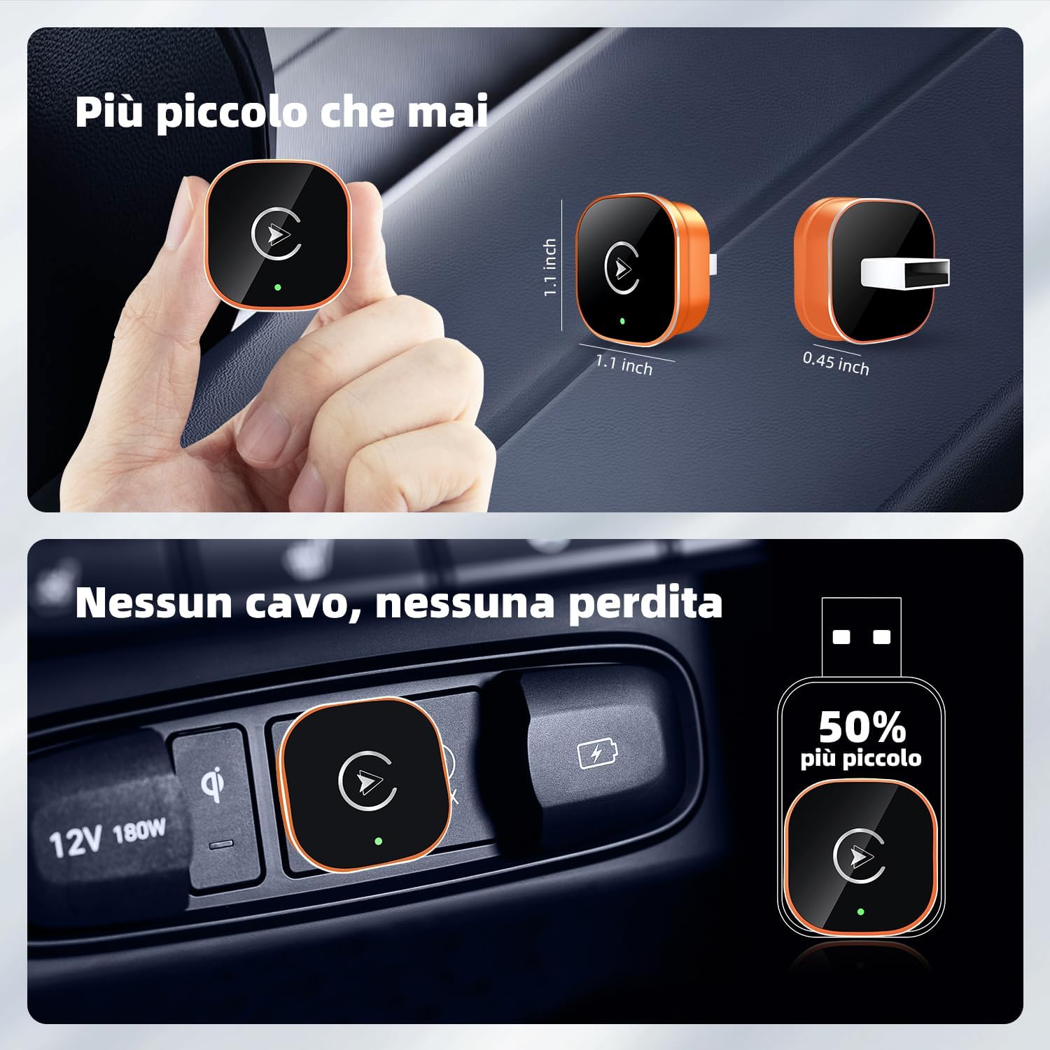 Thumbnail 2 de MYCIMRE 2026 Adattatore Wireless CarPlay mini con USB per auto (CarPlay cablato, Wi‑Fi e Bluetooth)