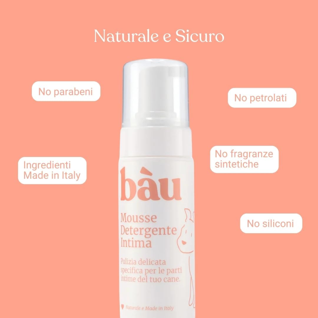 Detalle de Bau Mousse Detergente Intimo per Cani senza Risciacquo con Camomilla e Aloe Bio