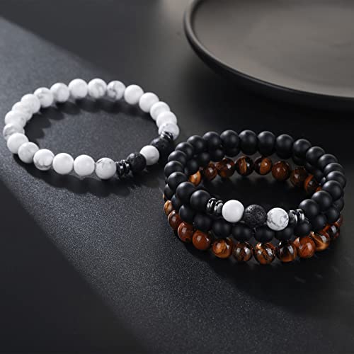 Thumbnail 8 de RANKEEF Tiger Eye Bracelet Set for Men – 8mm Natural Stone Beads, Lava Rock & Black Crystal, Adjustable Unisex Gift