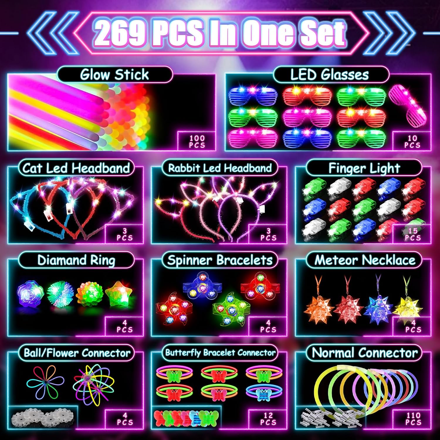 Detalle 2 de MIBOTE Glow Party Kit, 269 Pieces