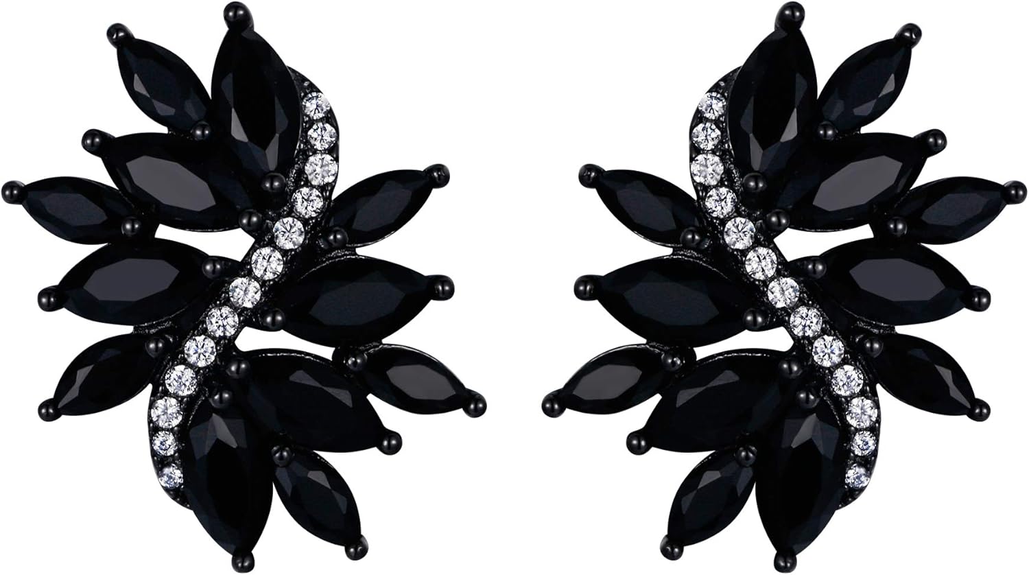 Detalle de Ever Faith Femme Marquise CZ Boucles d'oreilles percé – Floral Feuille Stud