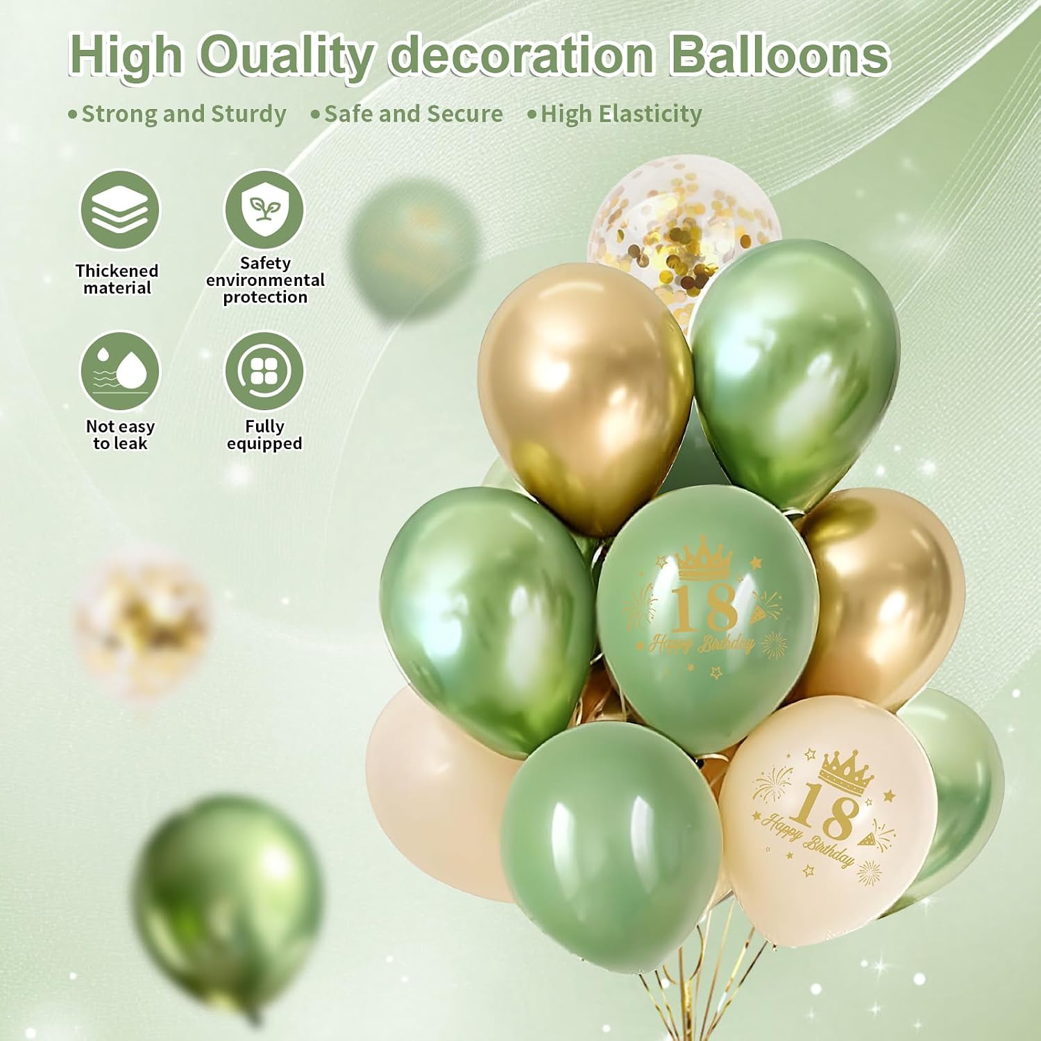 Thumbnail 6 de 18 Geburtstag Deko Grün Gold Set – Luftballons, Banner, Pompons und Lametta-Vorhänge
