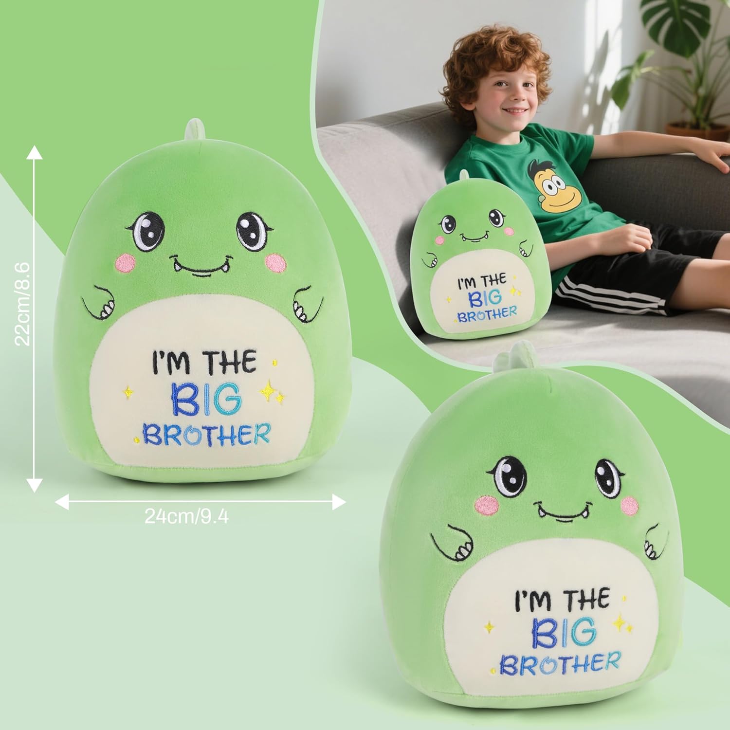 Thumbnail 1 de CozDazz Big Brother Dinosaur Stuffed Animal (10-inch green plush toy) – sibling announcement gift