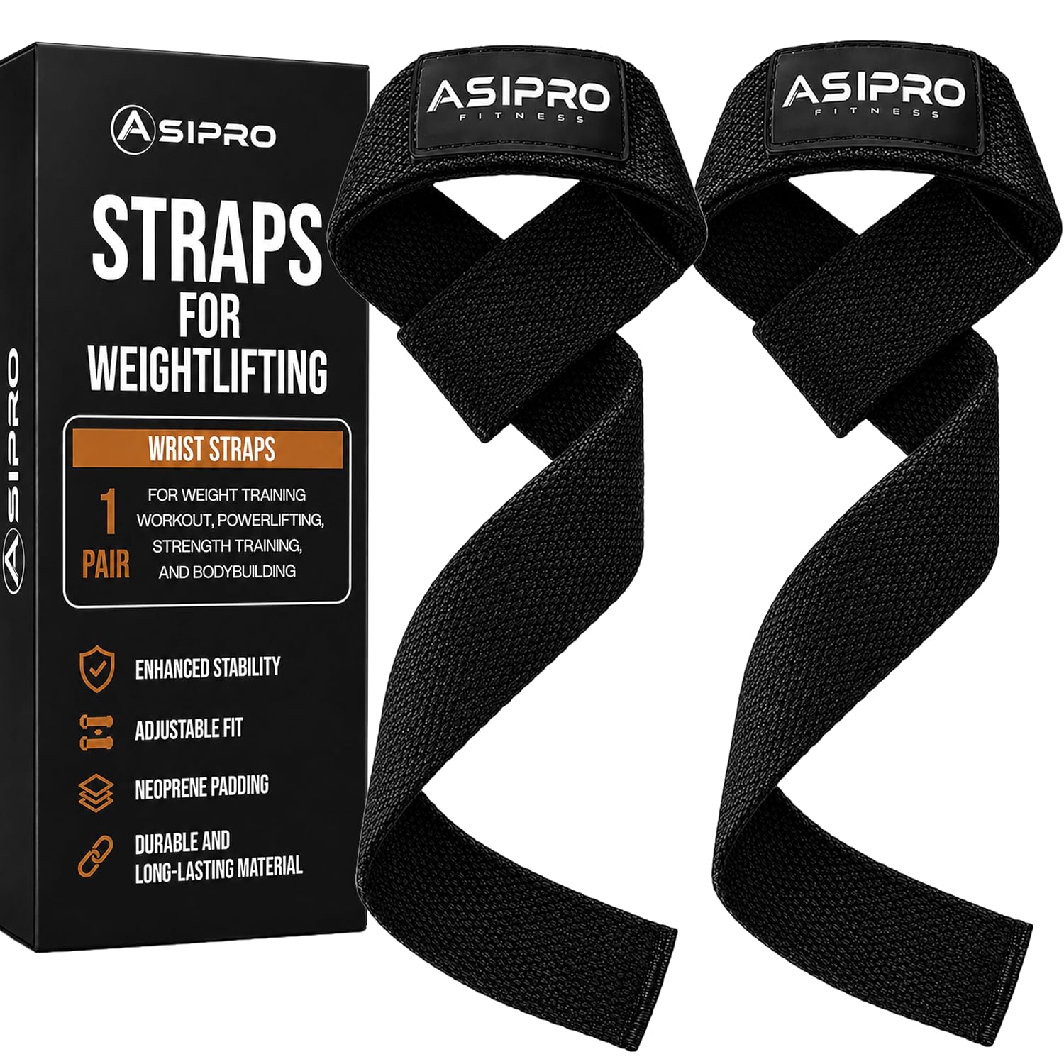 Detalle de ASIPRO AS-STRP-01 Weightlifting Wrist Straps, 22-Inch Cotton with Neoprene Padding