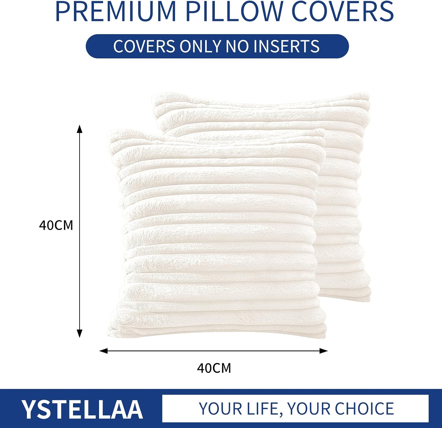 Thumbnail 6 de YSTELLAA Lot de 2 Housses de Coussin Velours 40x40 cm – Double face, rayures, blanc