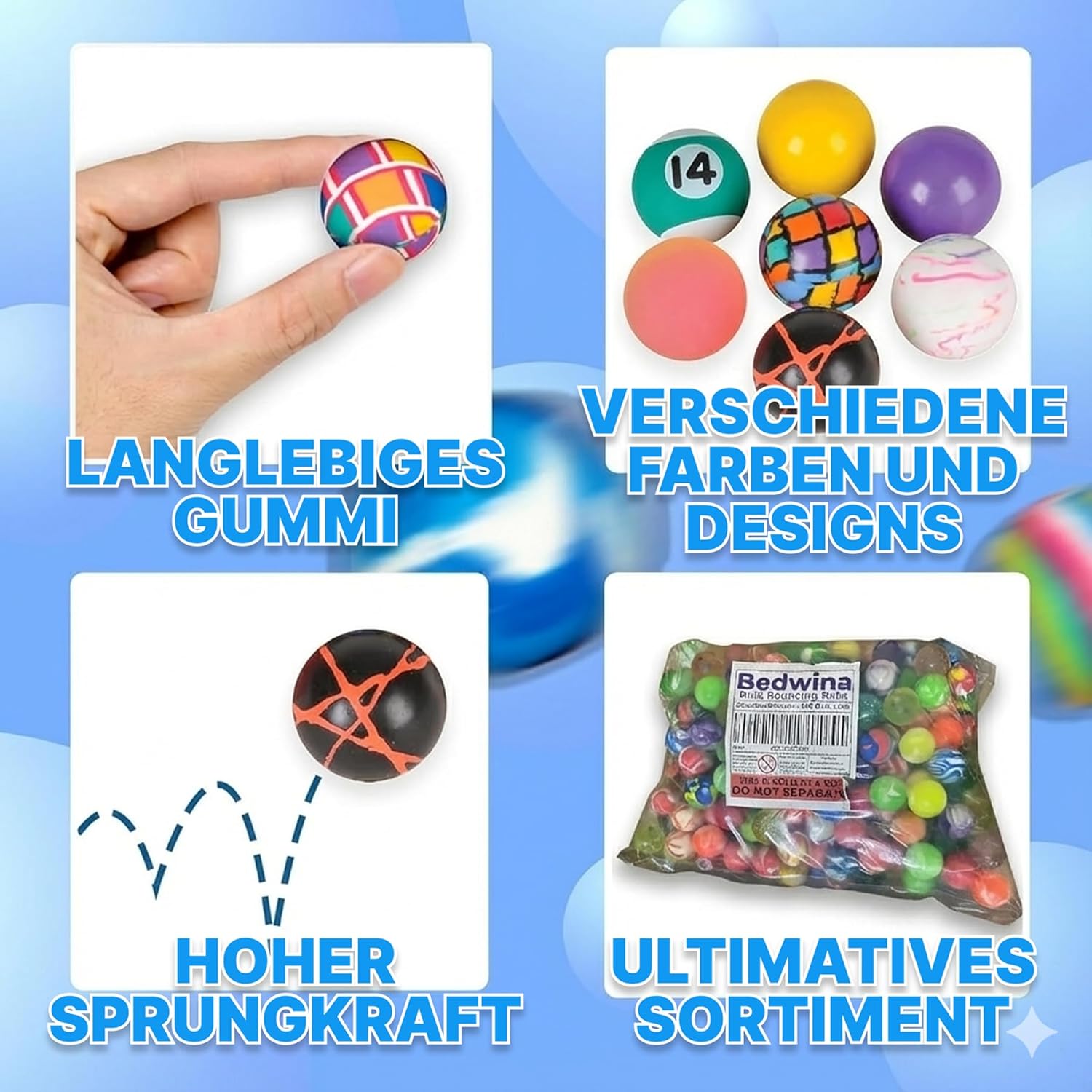 Detalle de Bedwina Springbälle im Großpack – 250er-Pack (27 mm) Hi Bounce Sortiment