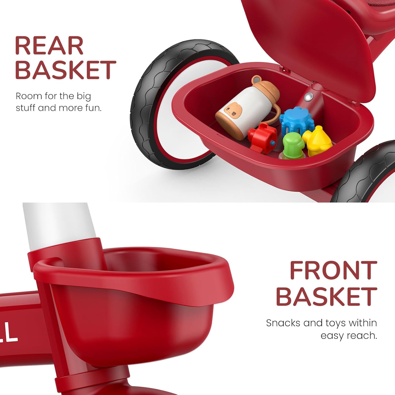 Thumbnail 5 de Umatoll Toddler Tricycle (18 Month–4 Years) with Adjustable Seat & Light-Up Wheels, Red