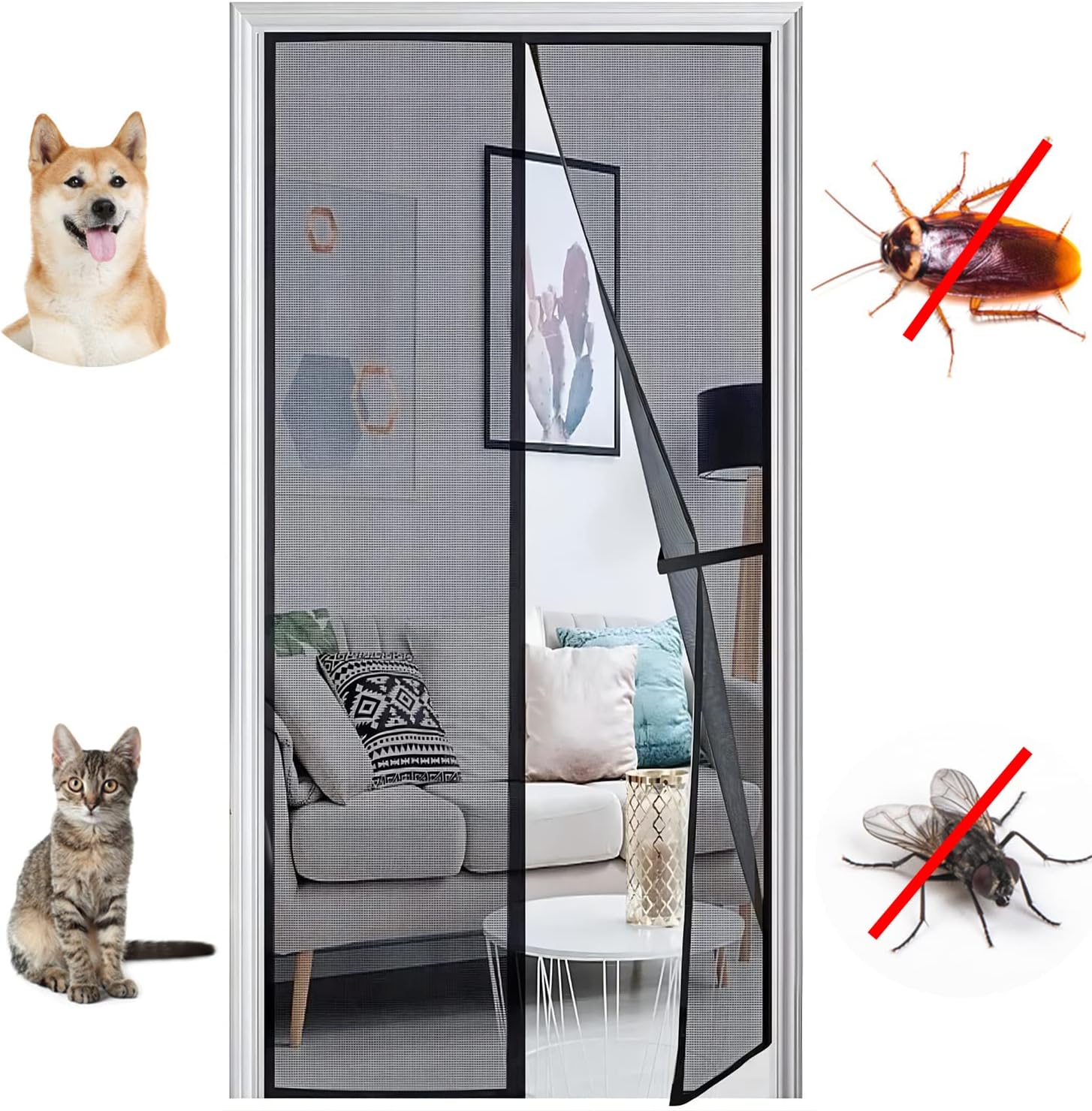 Thumbnail 6 de Panngu Magnet Fliegengitter für Balkontür 70x210 cm (schwarz) – selbstklebend ohne Bohren, Insektenschutz-Tür