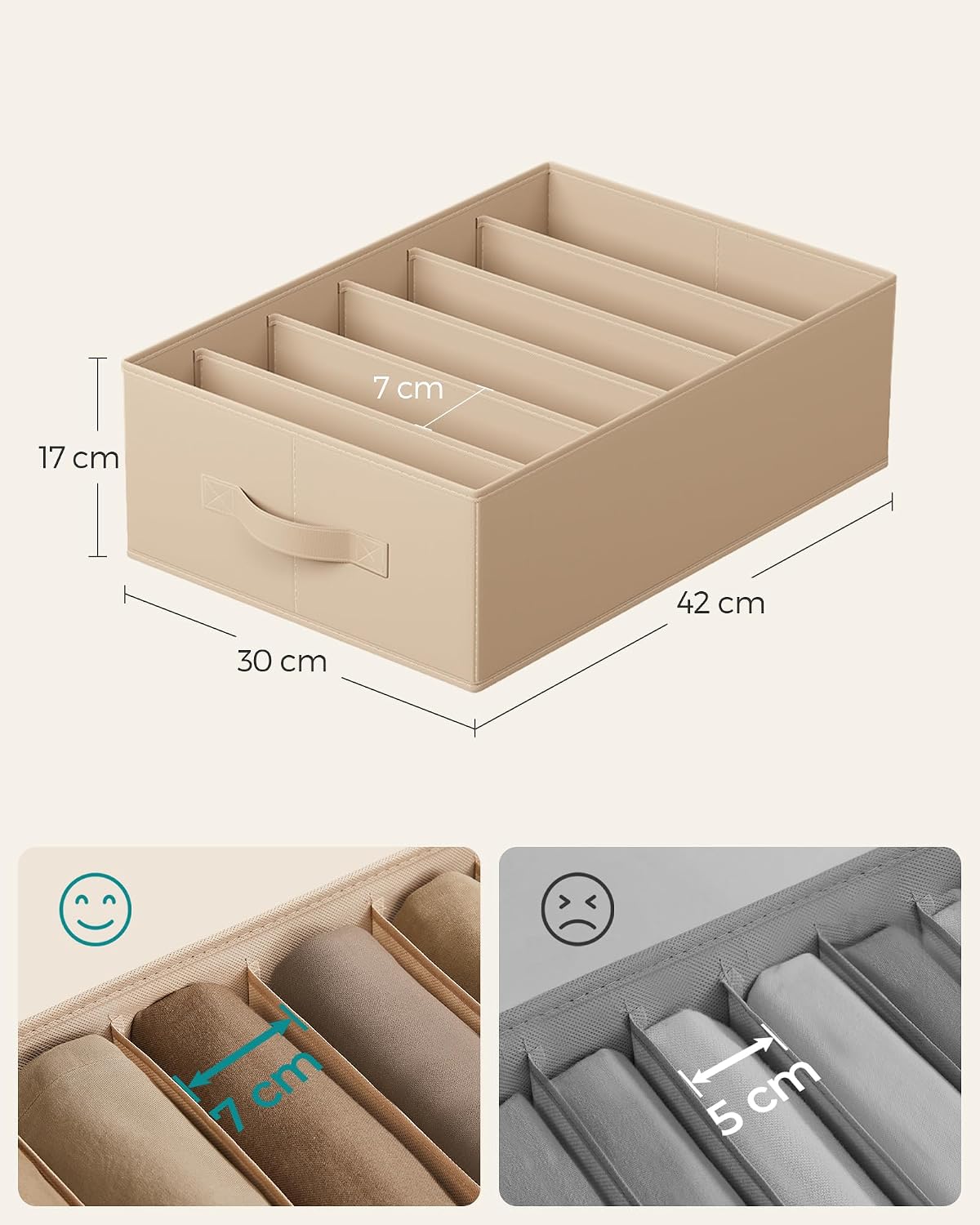 Detalle de SONGMICS RUS009K02 kledingorganizers, 6 vakken, stapelbaar en zandbeige