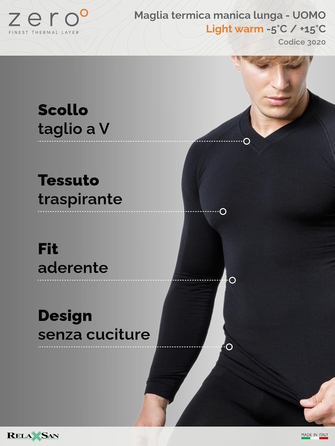 Thumbnail 3 de Relaxsan Zero Maglia Termica Uomo a Manica Lunga con Lana Merino (Made in Italy), cod. 3020