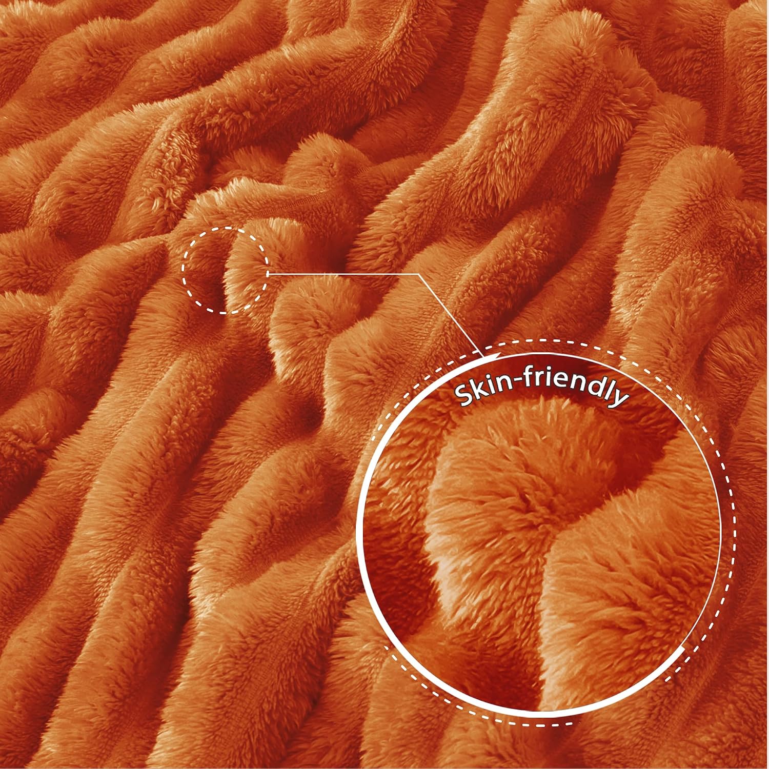 Detalle de Exclusive Mix Queen Size Flannel Fleece Blanket with Striped Jacquard – 230x230 cm, Burnt Orange
