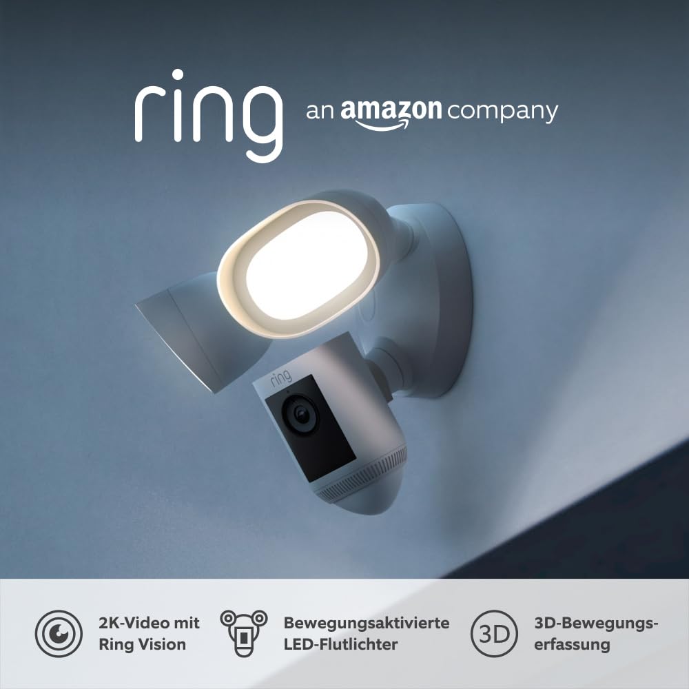 Detalle de Ring Flutlichtkamera Pro Kabel (Floodlight Cam Wired Pro) – 2K-Außenkamera mit 3D-Bewegung, Sirene und Audio+