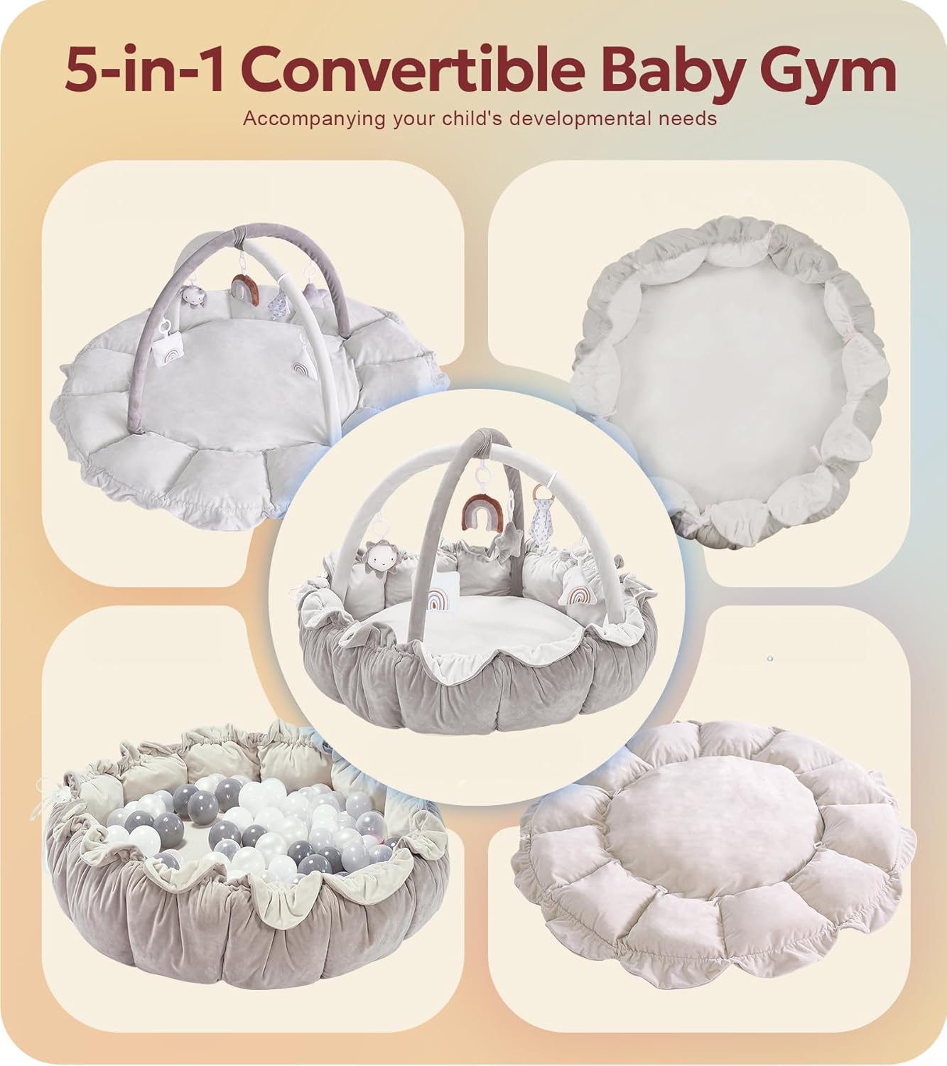 Detalle 2 de Mallify ML-babygym-1 5-in-1 Baby Play Gym with Plush Mat and 6 Toys