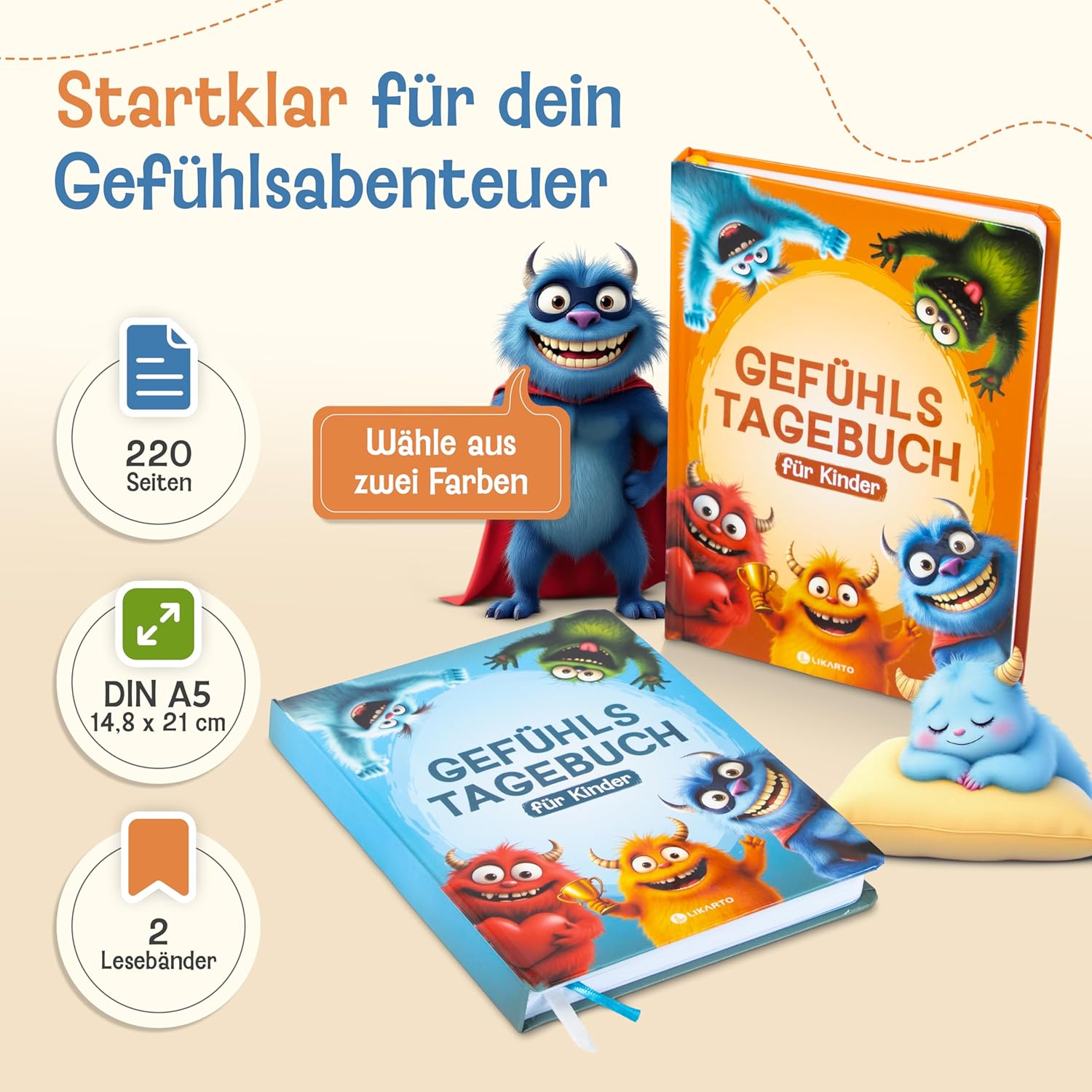 Thumbnail 2 de LIKARTO Gefühlstagebuch für Kinder (6–12 Jahre), 112 Tage – Emotions-Tagebuch zur Achtsamkeit, blau