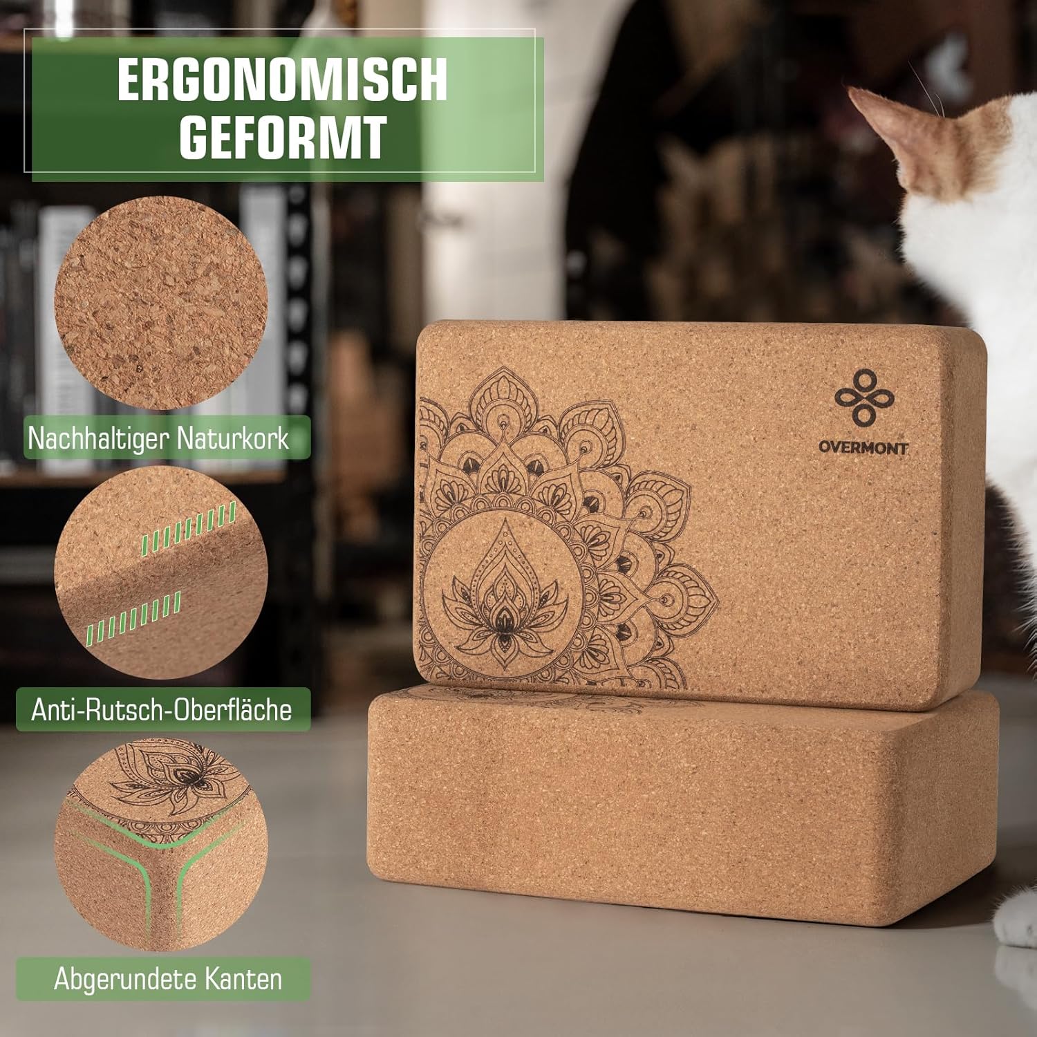 Thumbnail 6 de Overmont Yogablöcke Kork 2er Set Yogablock