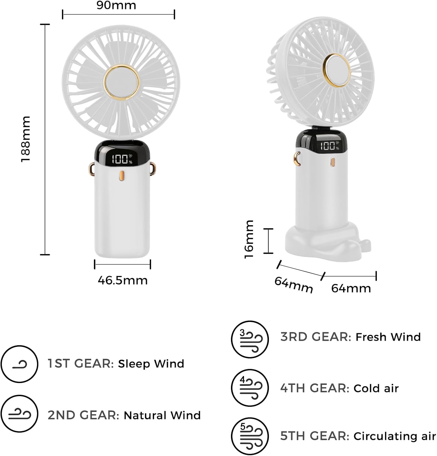 Detalle de Jsdoin Handventilator Tragbarer Mini 5000 mAh