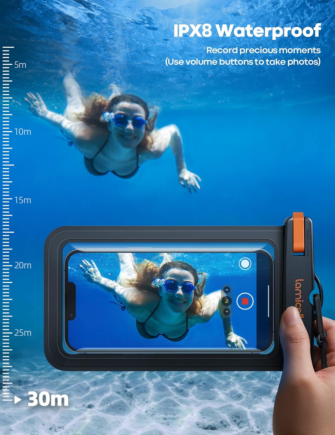 Detalle 2 de Lamicall Waterproof Phone Pouch Case - 2 Pack, IPX8 Up to 7" Compatibility, Clip Strap