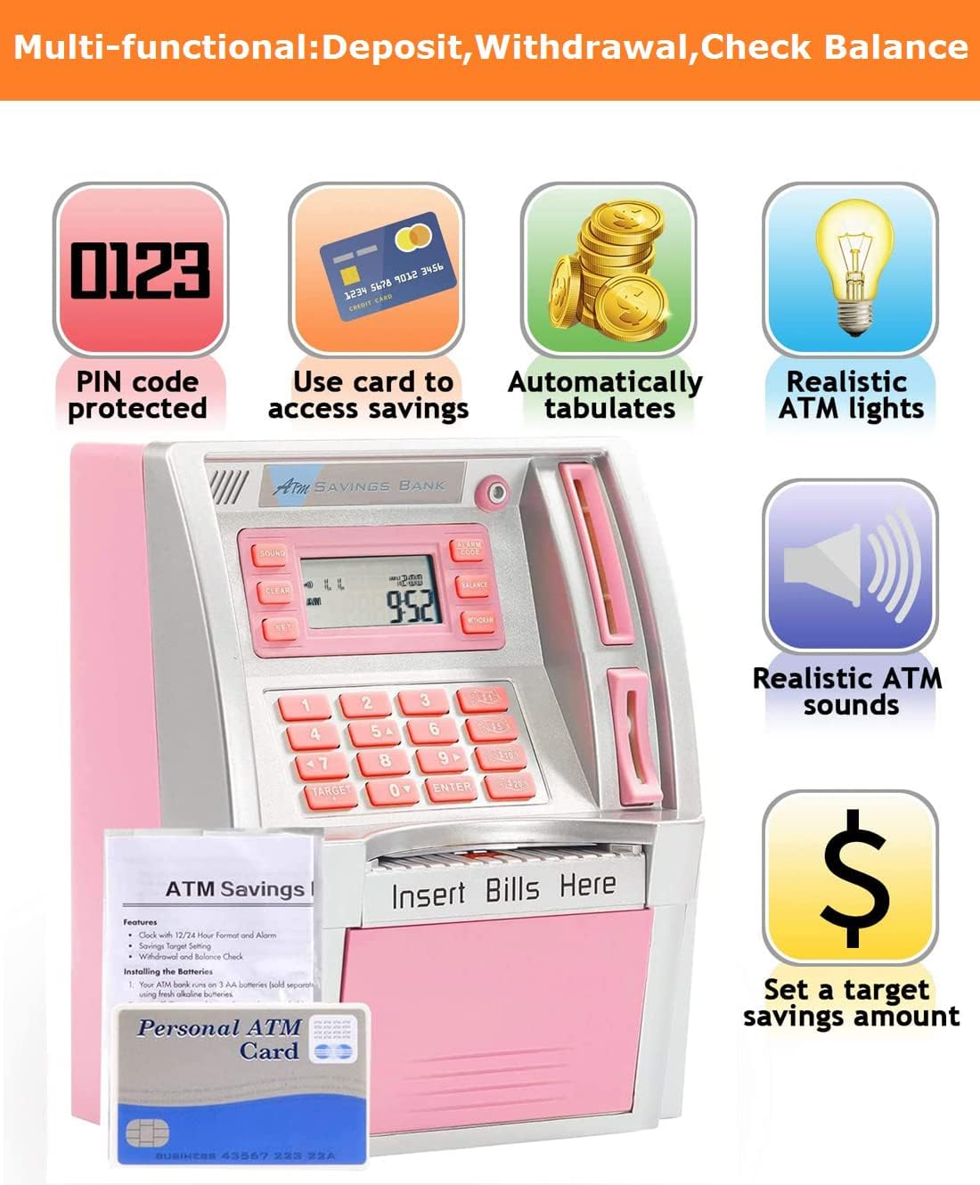 Thumbnail 2 de Fishboy Ca-ATM Piggy Bank for Kids-1588, Electronic ATM with PIN and Coin Recognition