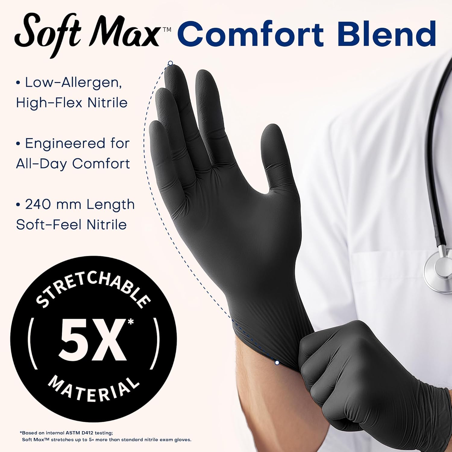 Thumbnail 2 de Supmedic Medical Soft Max Black Nitrile Disposable Gloves – 100 Pcs (Latex-Free, Powder-Free)