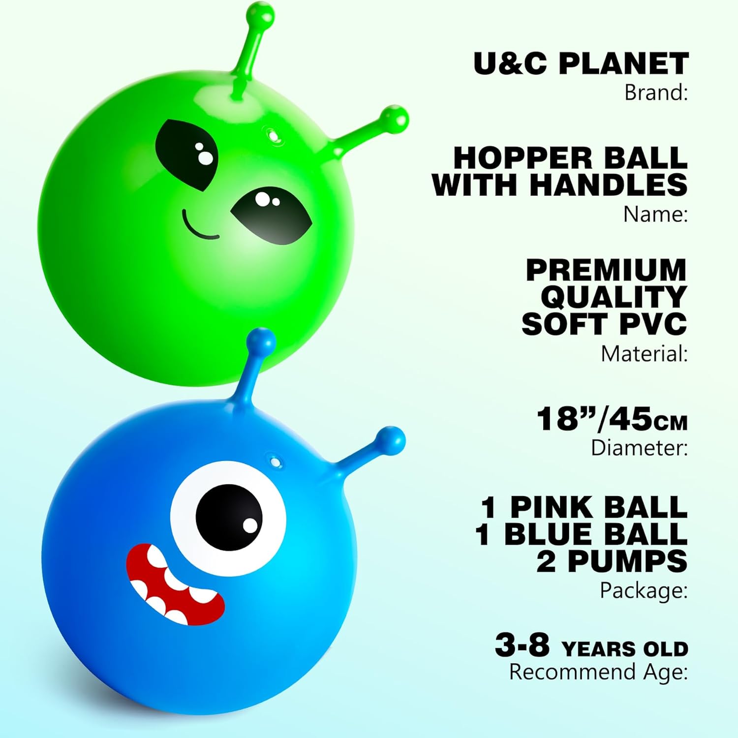 Thumbnail 1 de U&C Planet 2-Pack 18 Inch Space Hopper Kids Bouncy Hopper Balls with Pump (Anti-Slip) for Ages 3–8