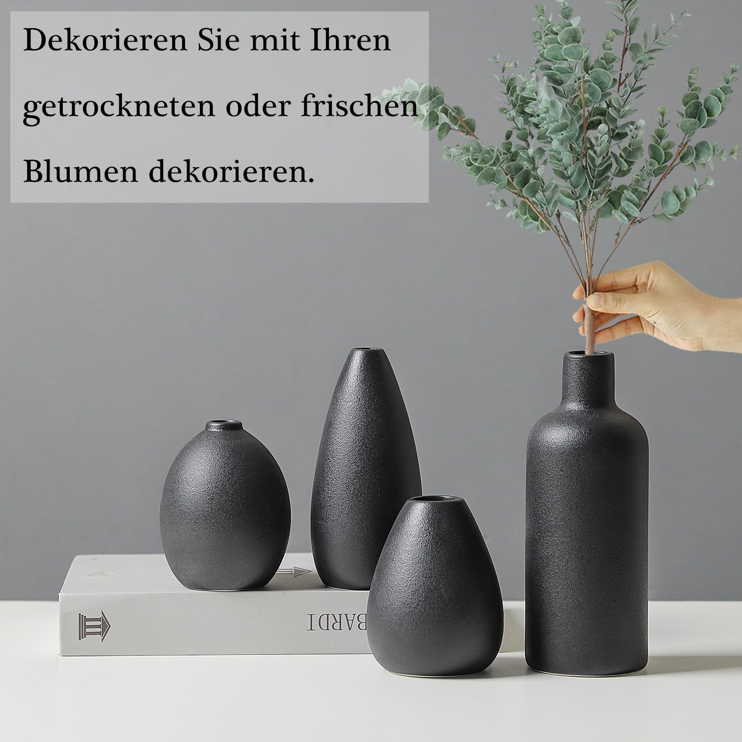 Thumbnail 2 de Set de 4 petits vases en céramique blanche CEMABT (style minimaliste, texture givrée)