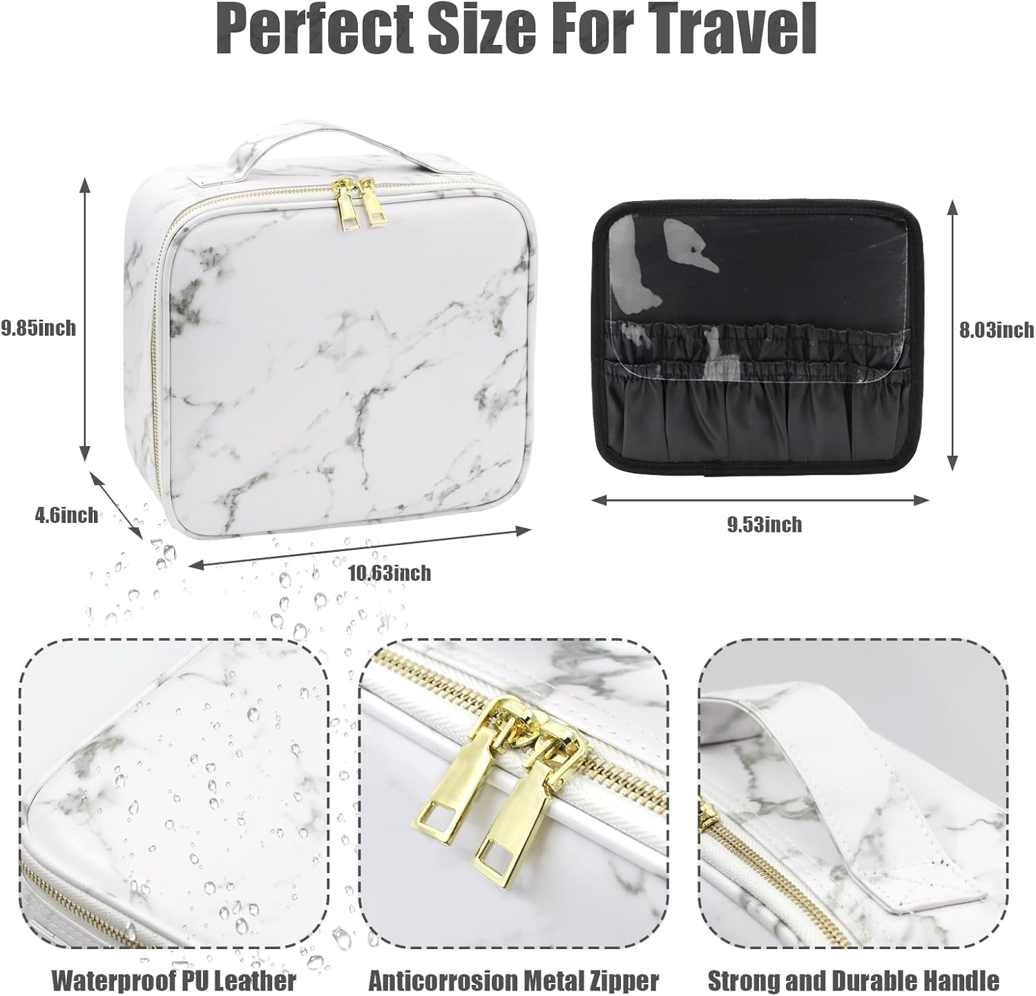 Detalle 2 de Reise-Makeup-Tasche mit beleuchtetem Spiegel – Große Kapazität, 3-Lichtmodi und wasserdichtes PU-Leder