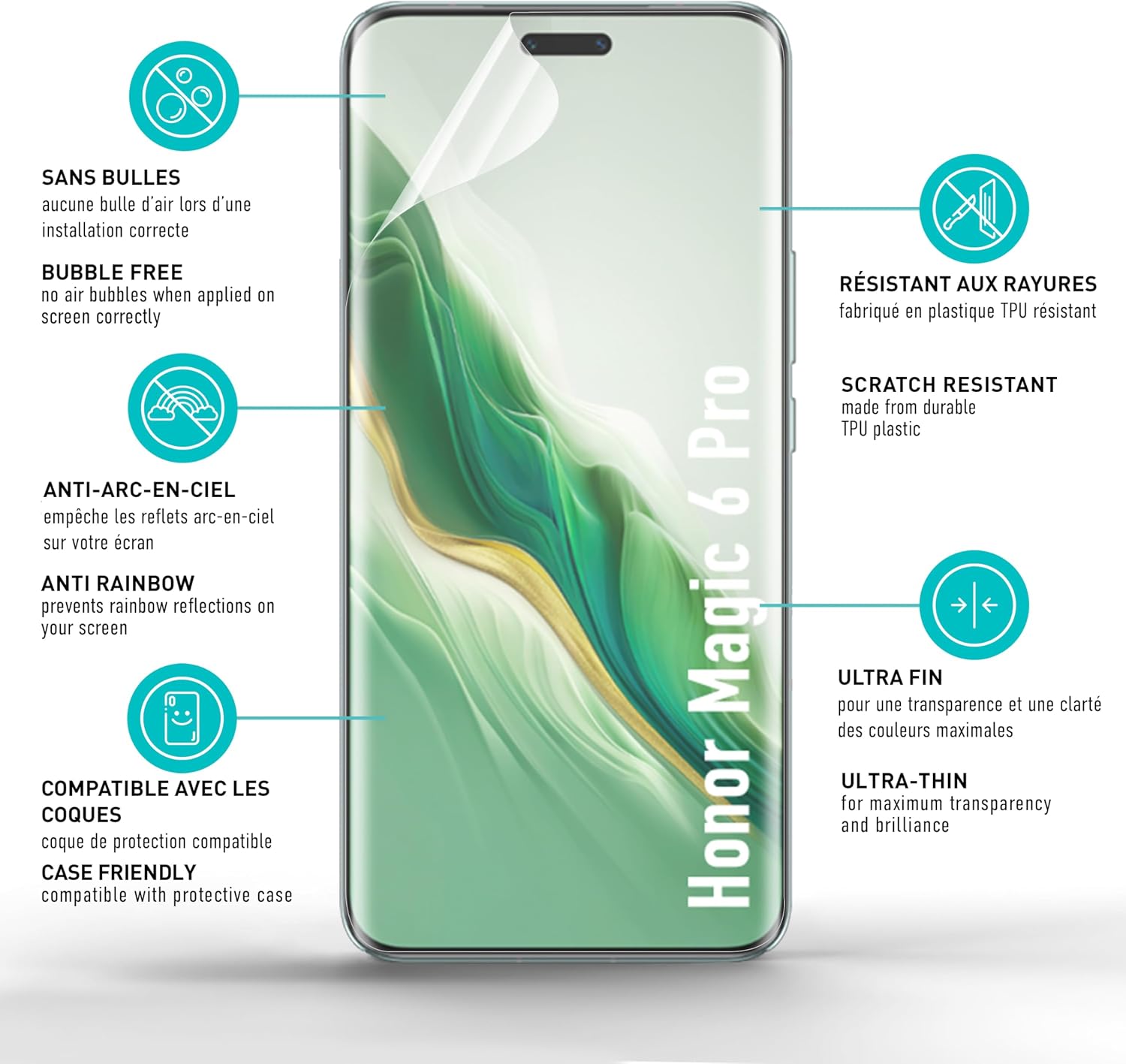 Detalle de Smartect Protecteur d’écran TPU pour Honor Magic 6 Pro (2 pièces, transparent) – pose sans bulles
