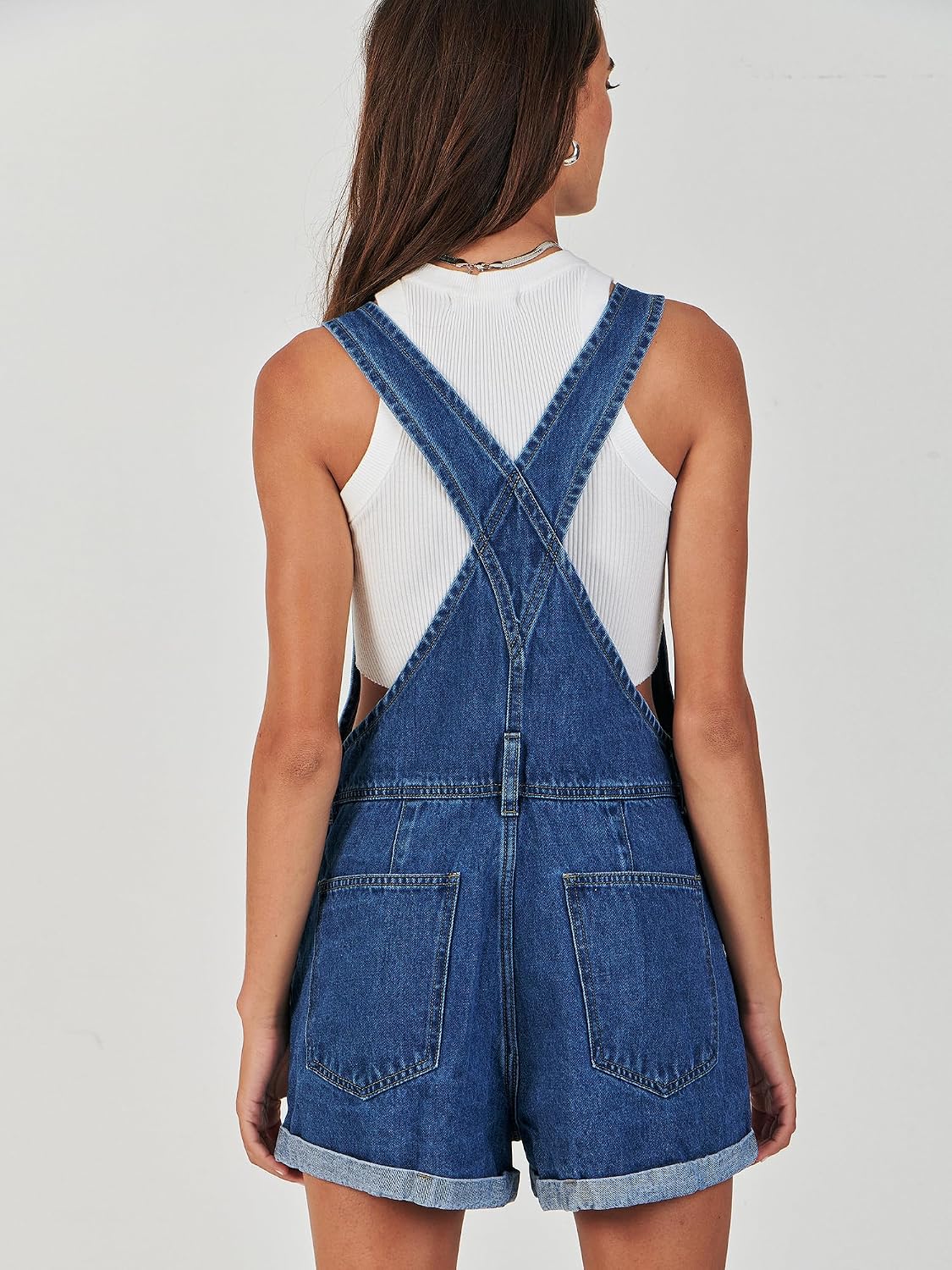 Detalle de ANRABESS Denim Short Overalls for Women — Casual Loose-Fit Jumpsuit