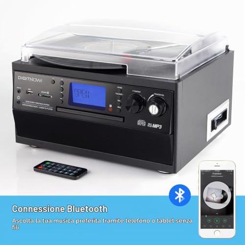 Detalle 2 de DIGITNOW Giradischi Bluetooth con CD, cassette, radio AM/FM e codifica USB/SD