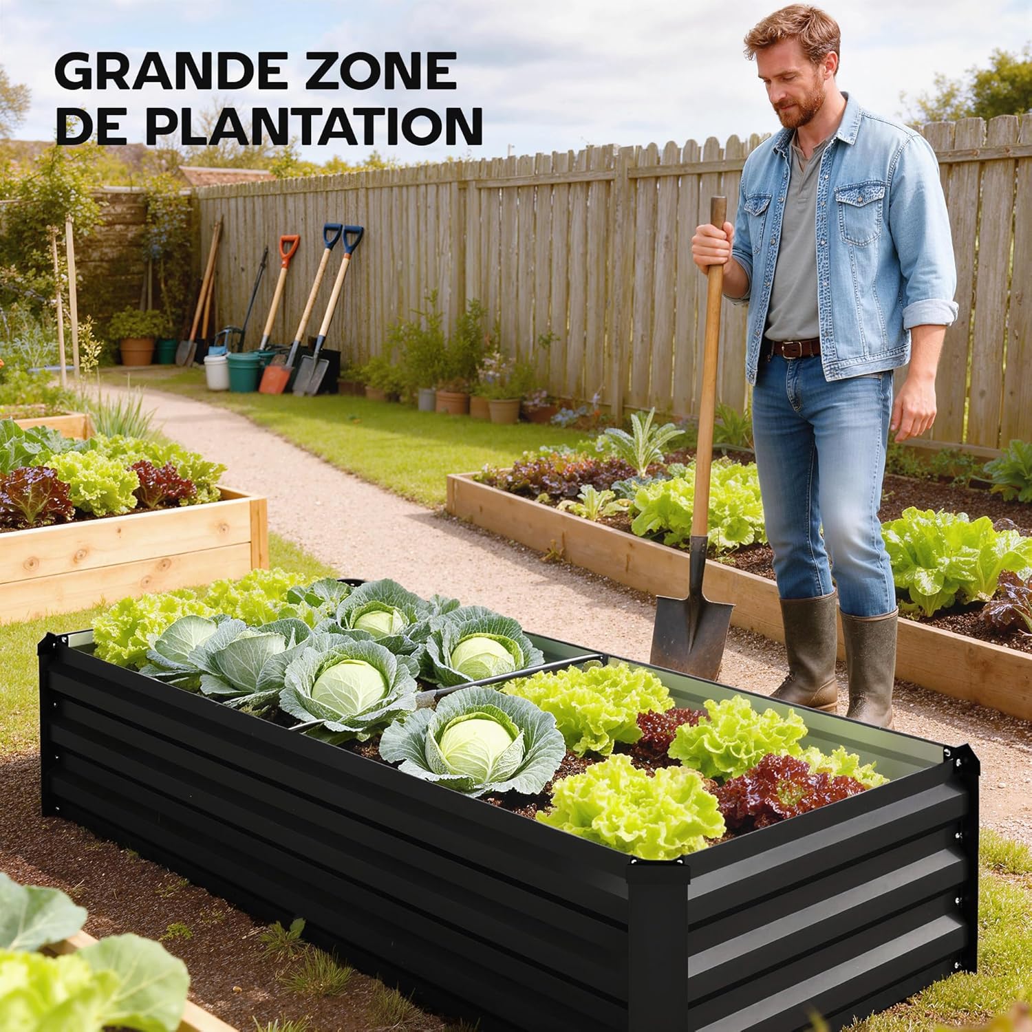 Thumbnail 2 de Outsunny Jardinière rectangulaire Potager en acier avec fond ouvert, 150 x 70 x 30 cm, noir