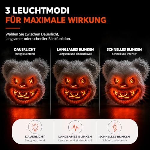 Detalle de TK Gruppe Timo Klingler LED-Teddy-Halloween-Maske mit Fernbedienung und 3 Helligkeitsstufen